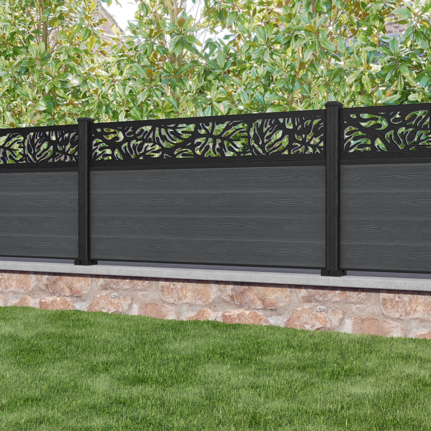 Classic Botanic Fence Panel - Dark Grey - with our composite posts