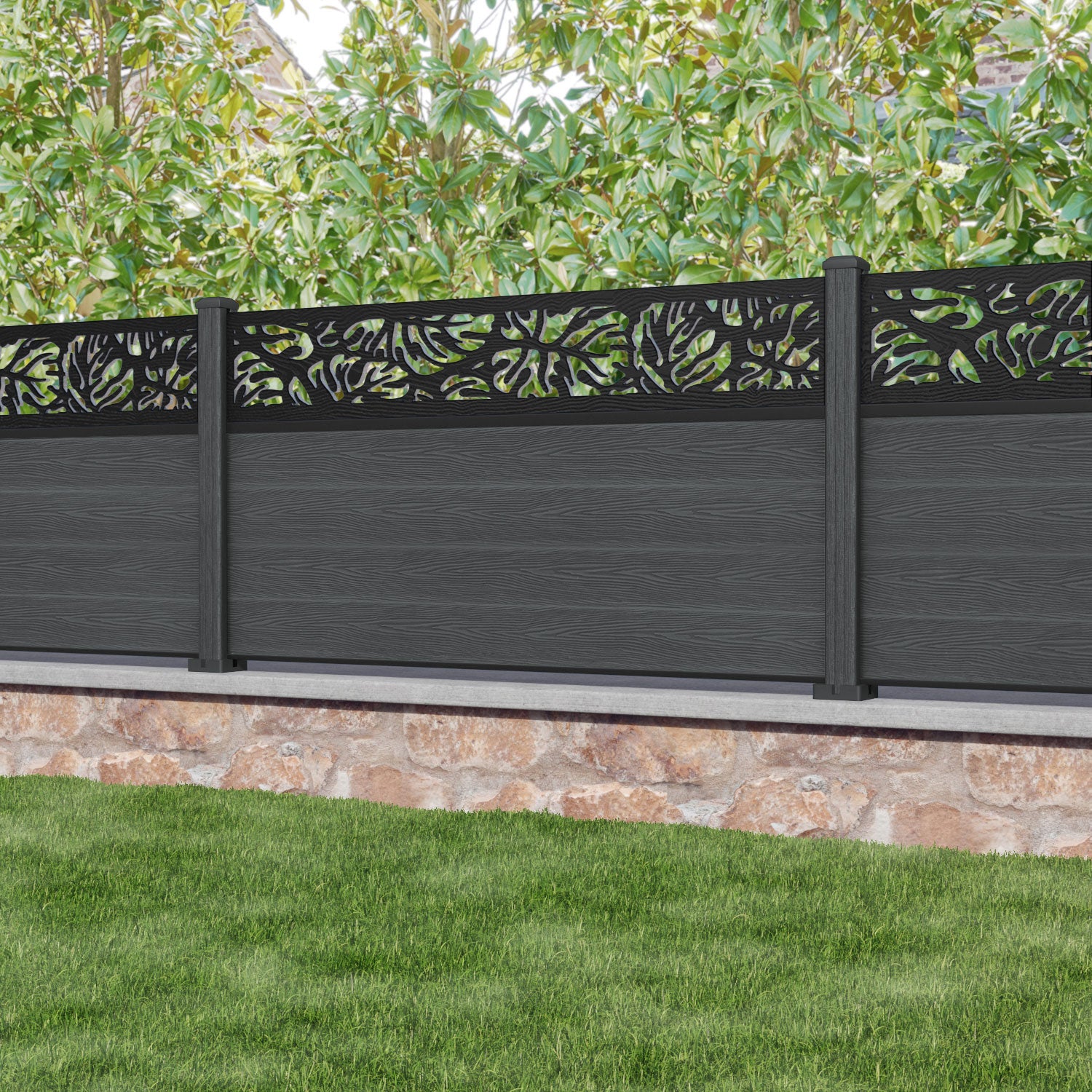 Classic Botanic Fence Panel - Dark Grey - with our composite posts