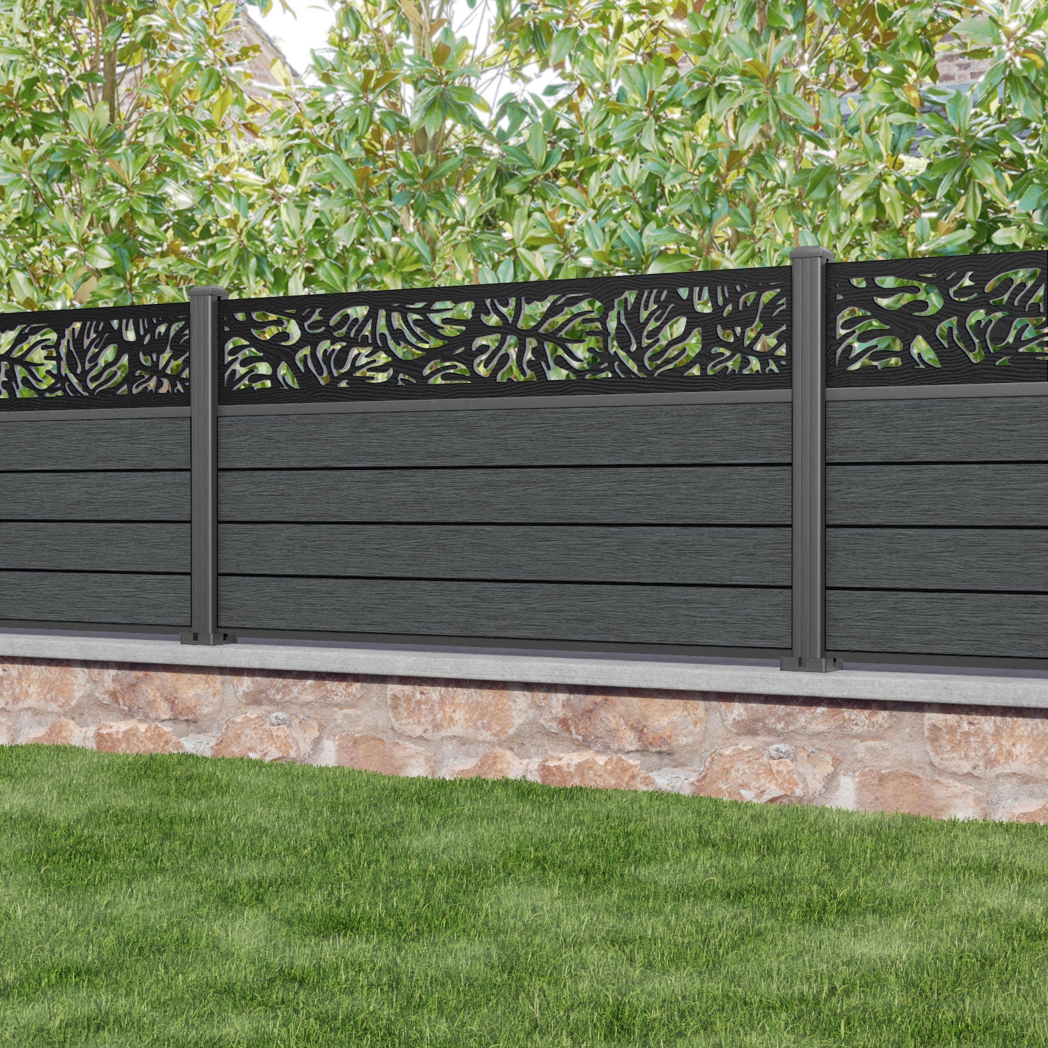 Fusion Botanic Fence Panel - Dark Grey - with our aluminium posts