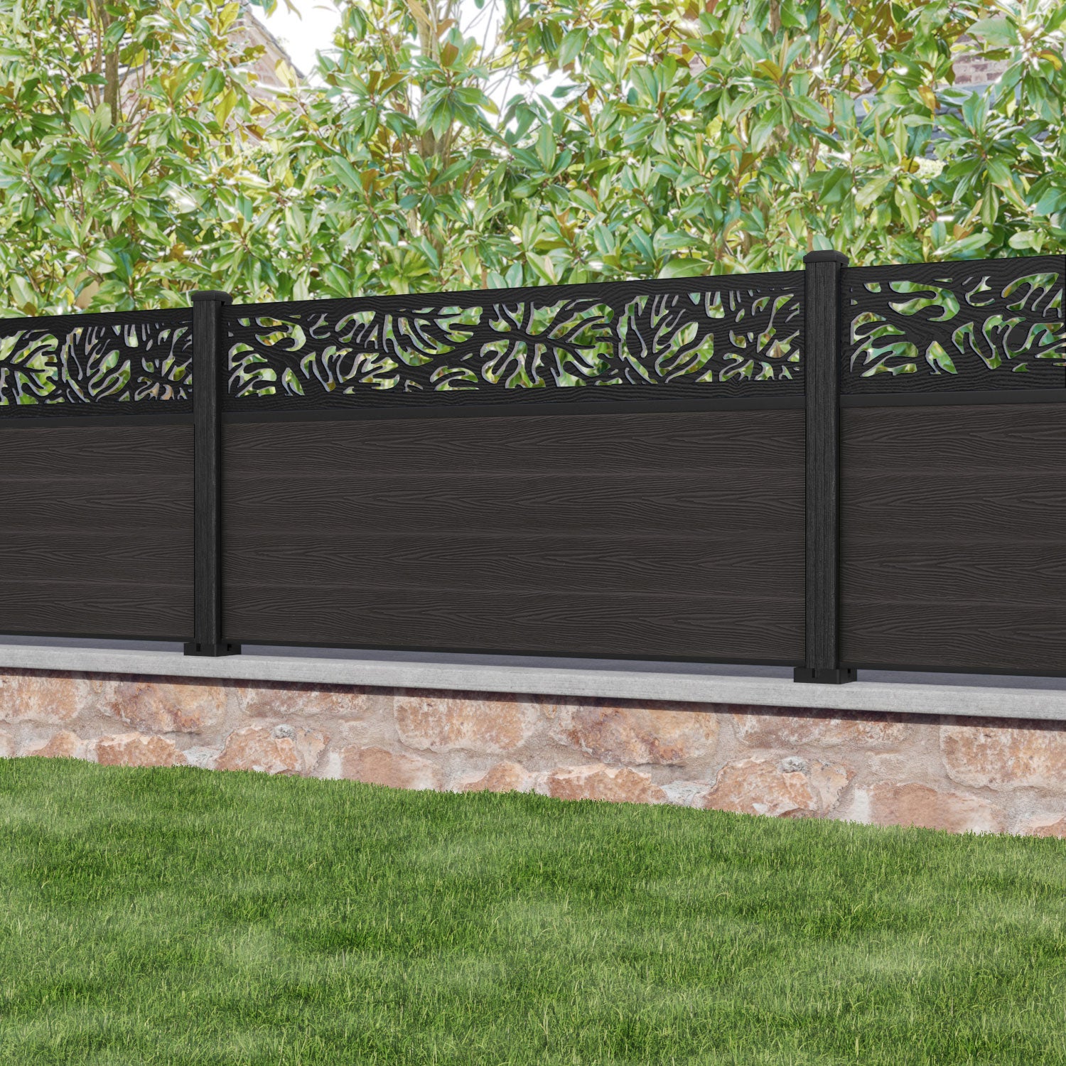 Classic Botanic Fence Panel - Dark Oak - with our composite posts