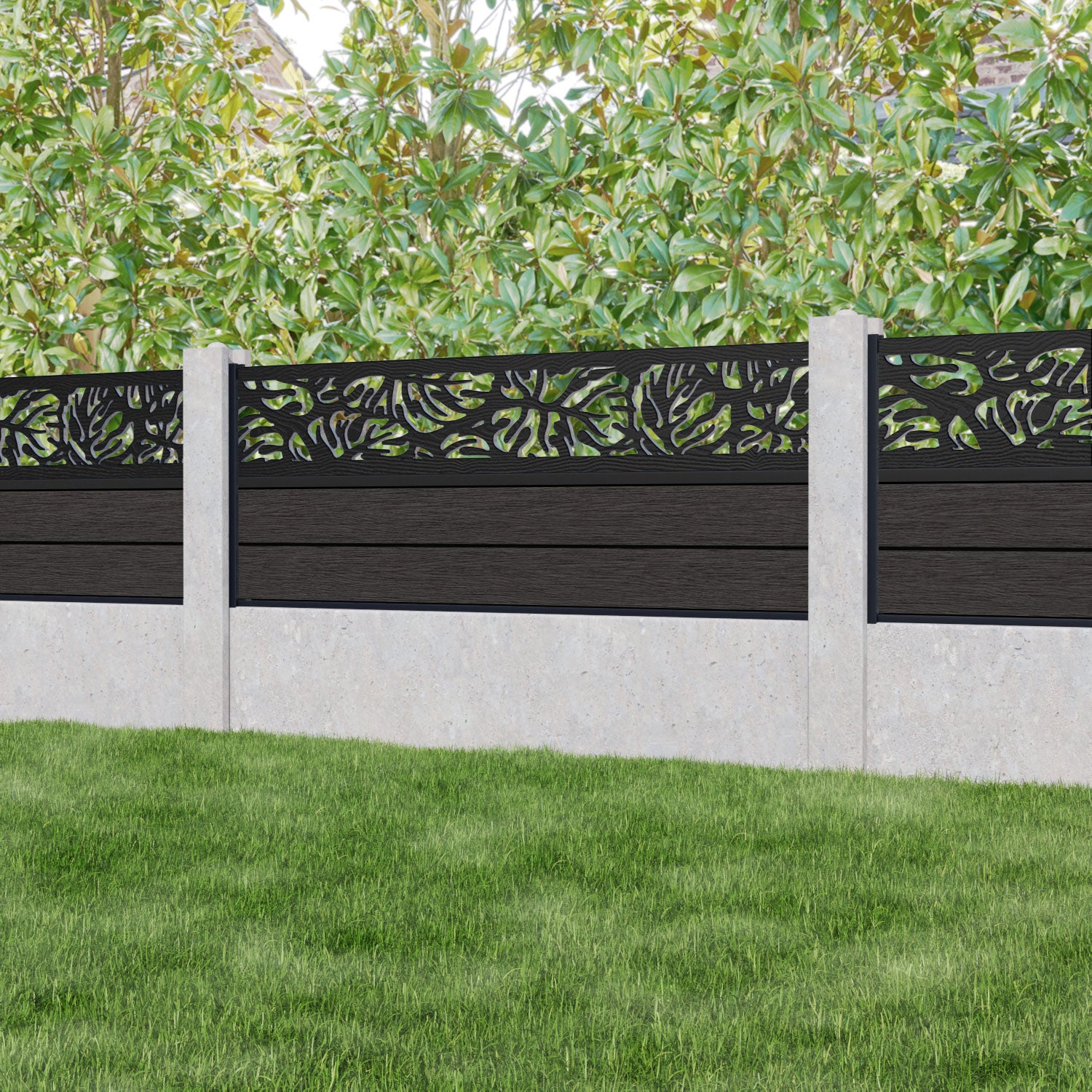 Fusion Botanic Fence Panel - Dark Oak - for existing concrete posts