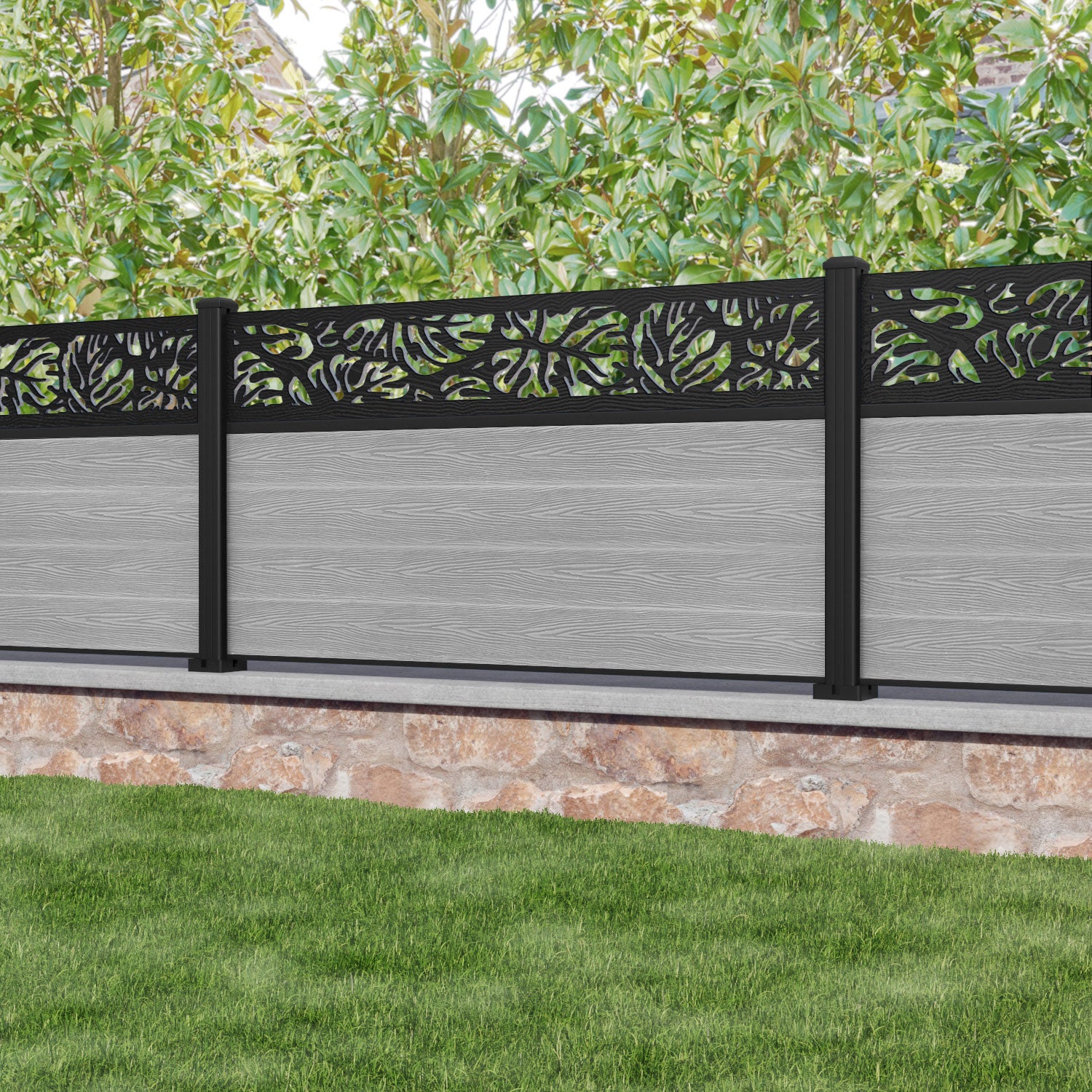 Classic Botanic Fence Panel - Light Grey - with our aluminium posts