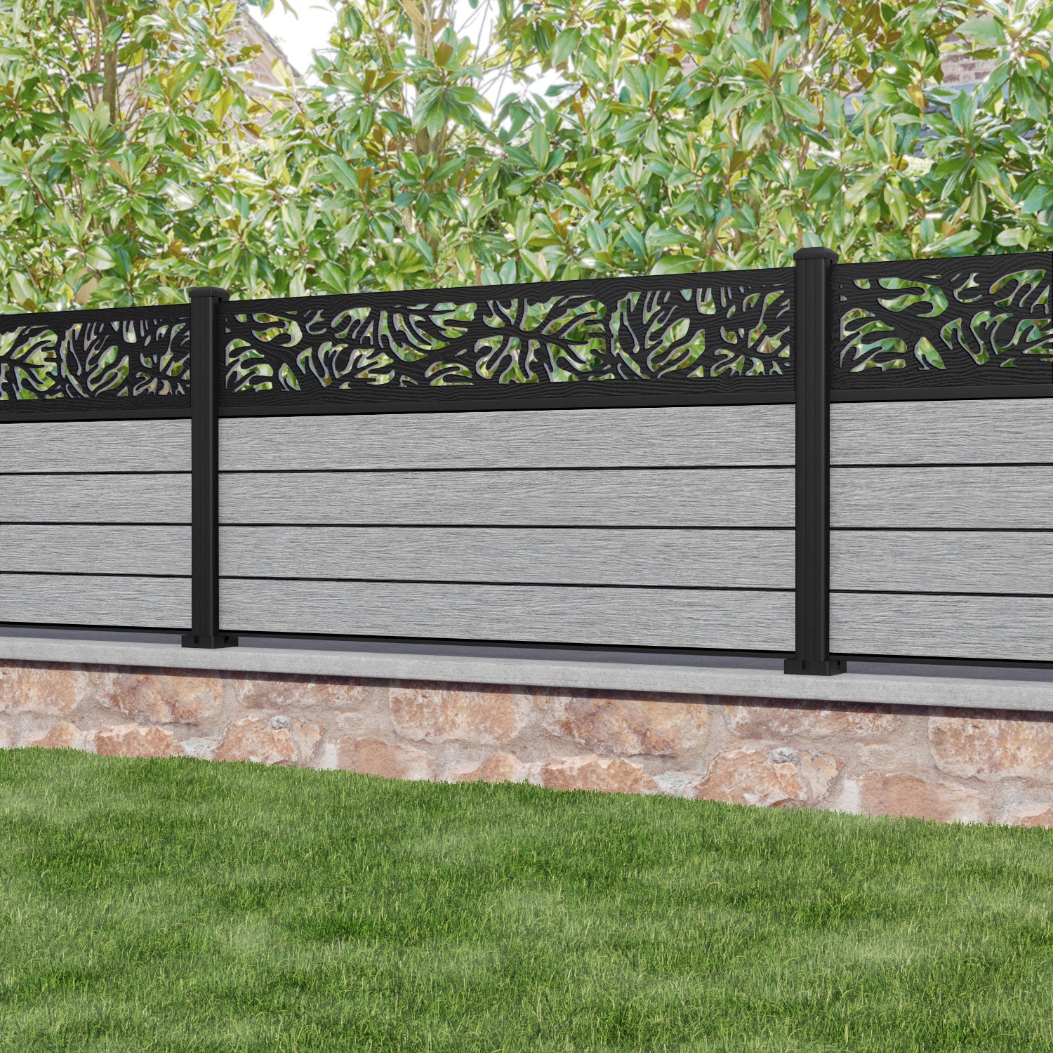 Fusion Botanic Fence Panel - Light Grey - with our aluminium posts