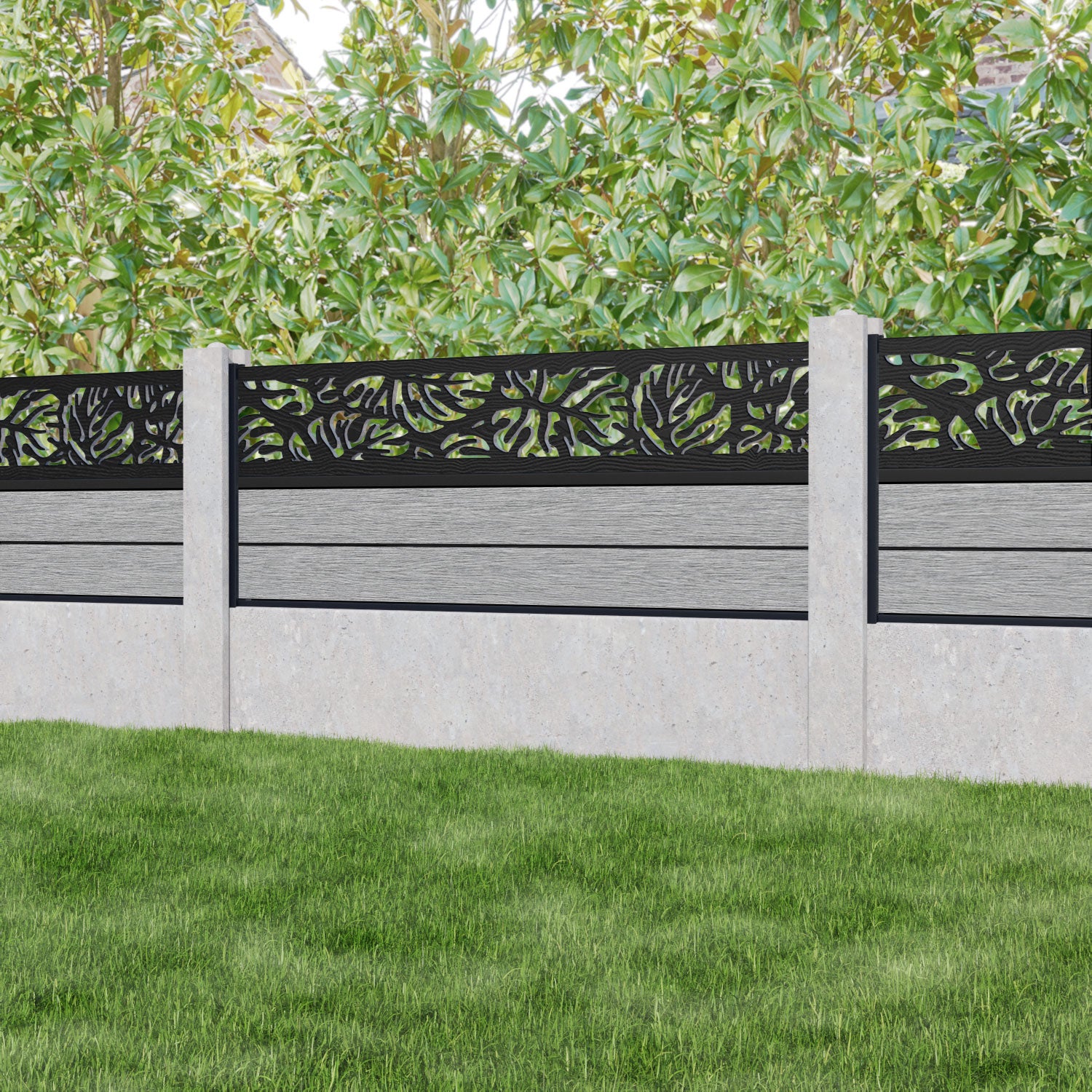 Fusion Botanic Fence Panel - Light Grey - for existing concrete posts