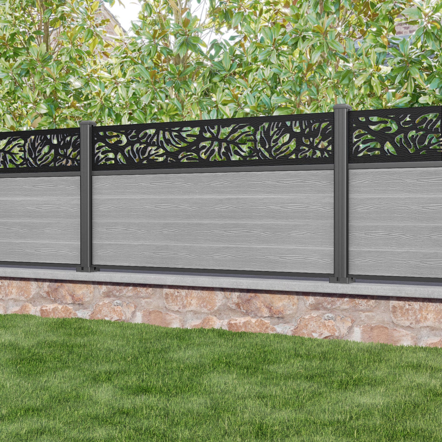 Classic Botanic Fence Panel - Light Grey - with our aluminium posts