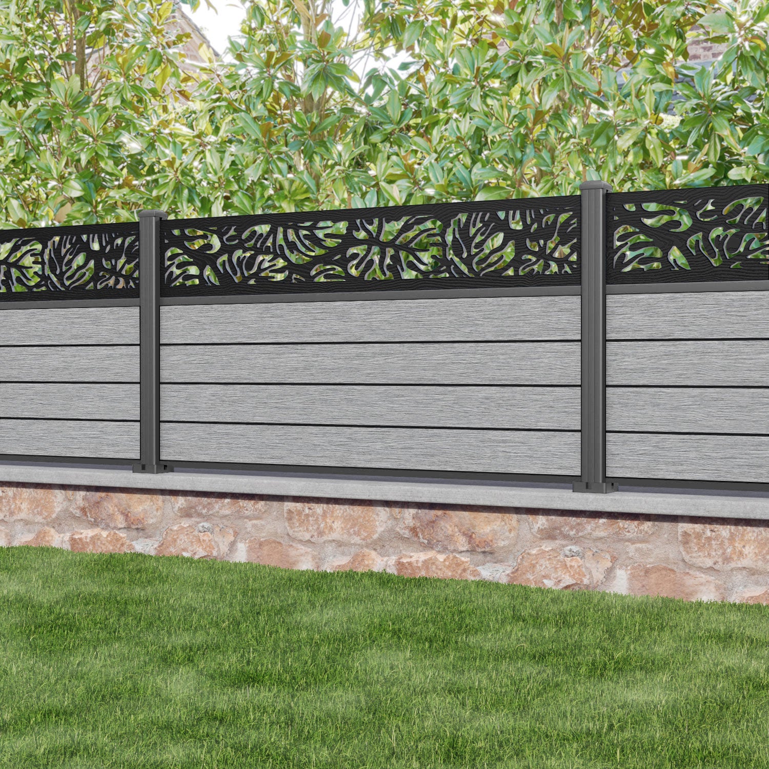 Fusion Botanic Fence Panel - Light Grey - with our aluminium posts