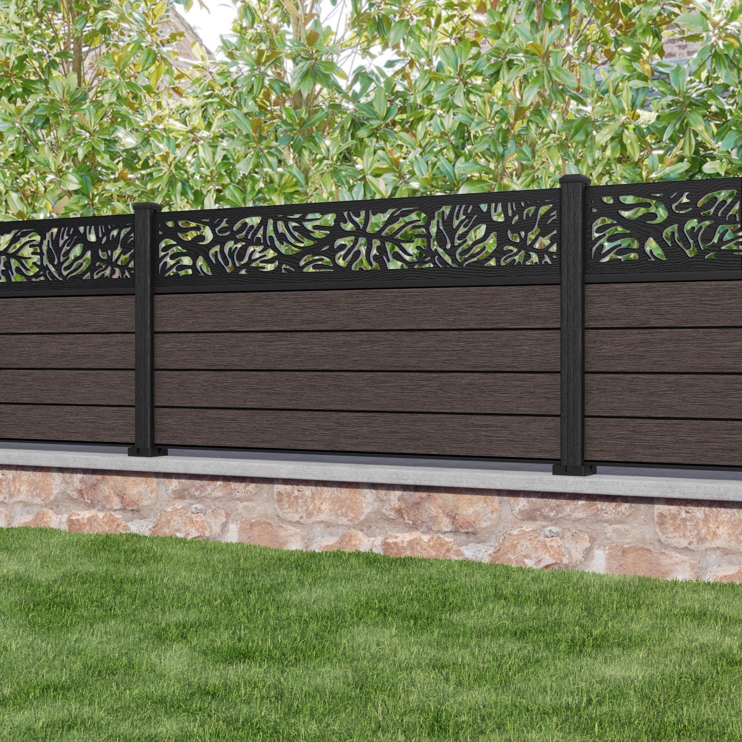 Fusion Botanic Fence Panel - Mid Brown - with our composite posts