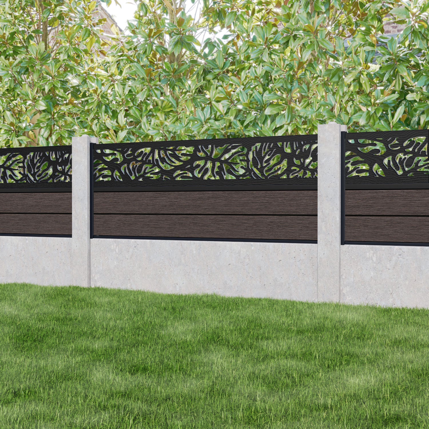Fusion Botanic Fence Panel - Mid Brown - for existing concrete posts