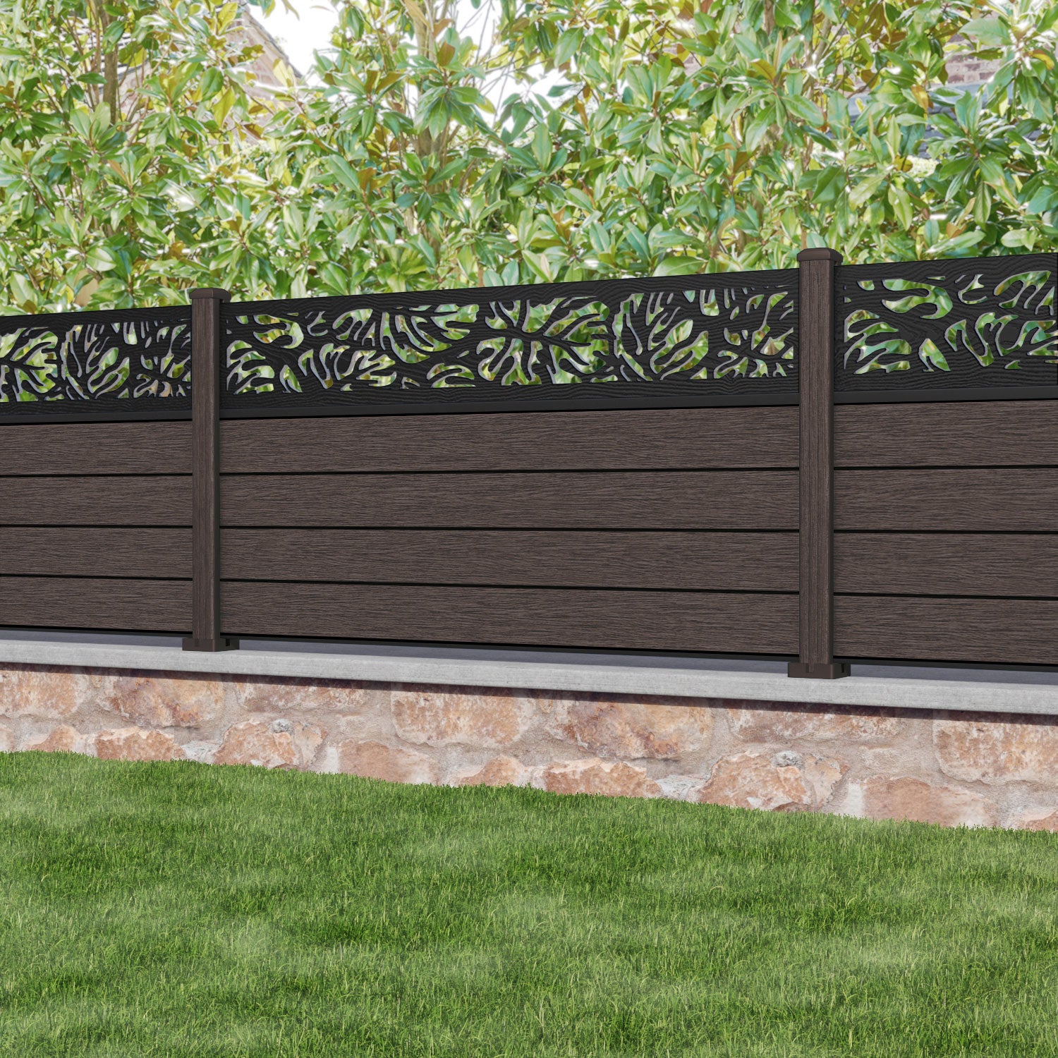 Fusion Botanic Fence Panel - Mid Brown - with our composite posts