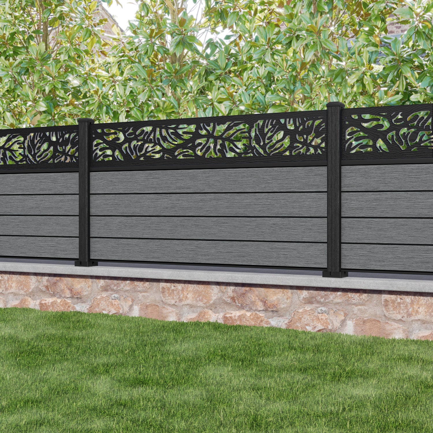 Fusion Botanic Fence Panel - Mid Grey - with our composite posts