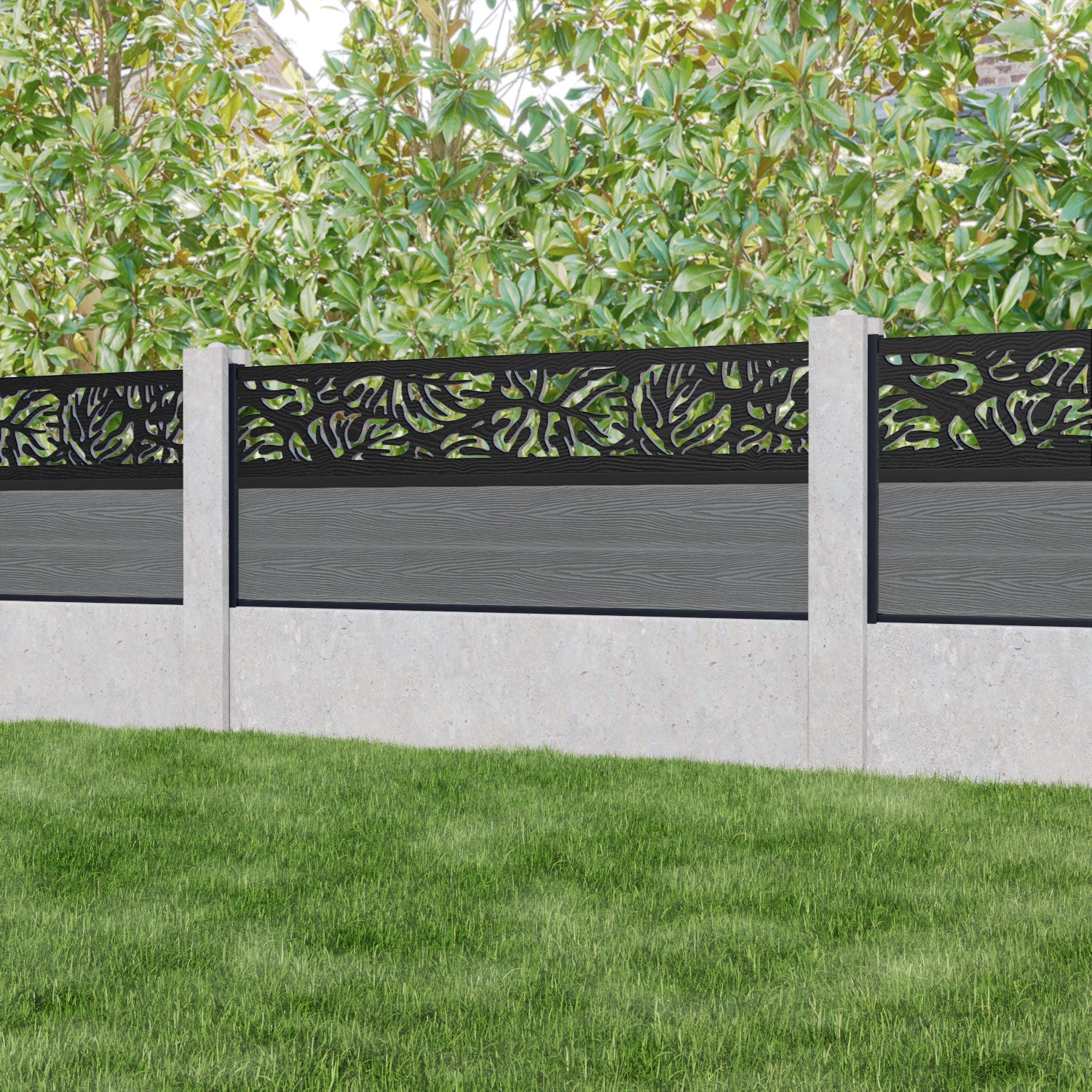 Classic Botanic Fence Panel - Mid Grey - for existing concrete posts