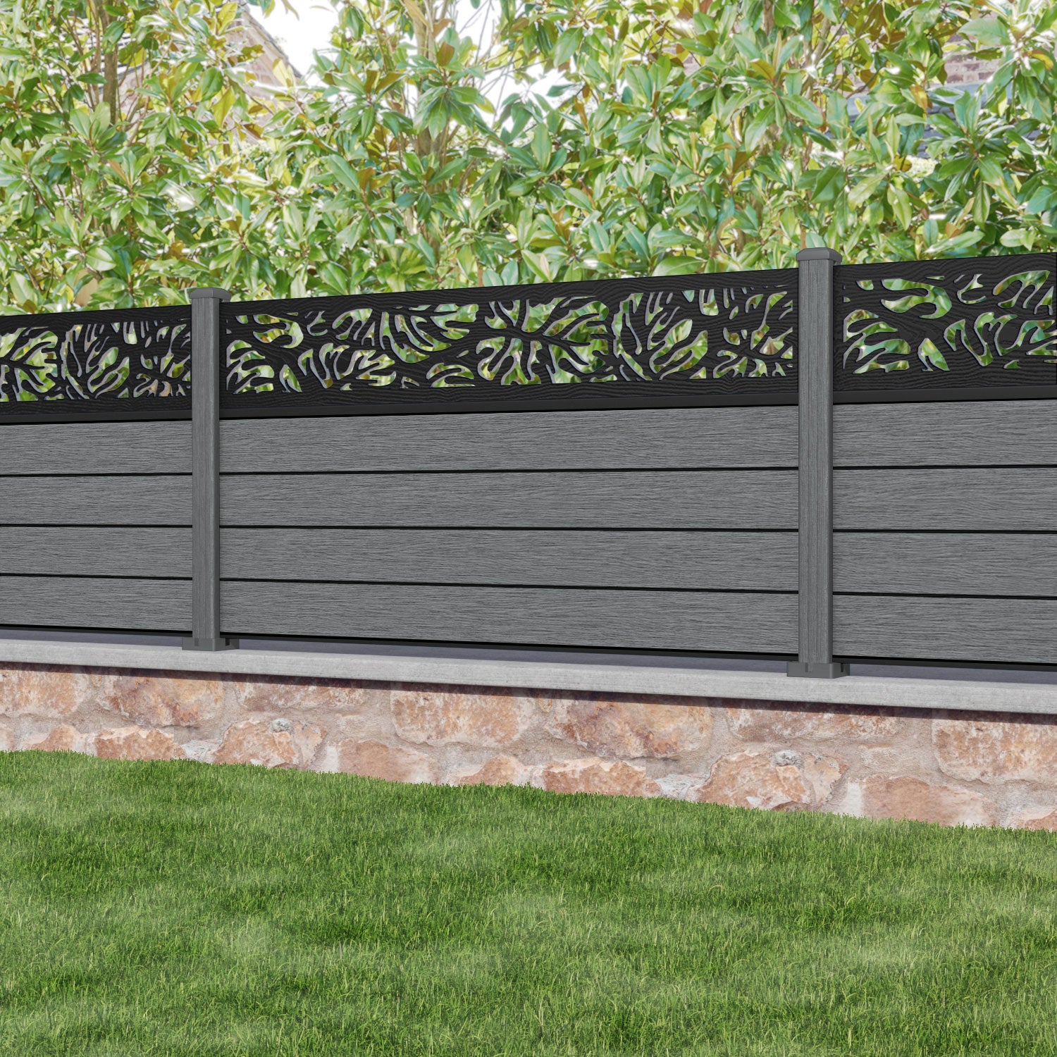 Fusion Botanic Fence Panel - Mid Grey - with our composite posts