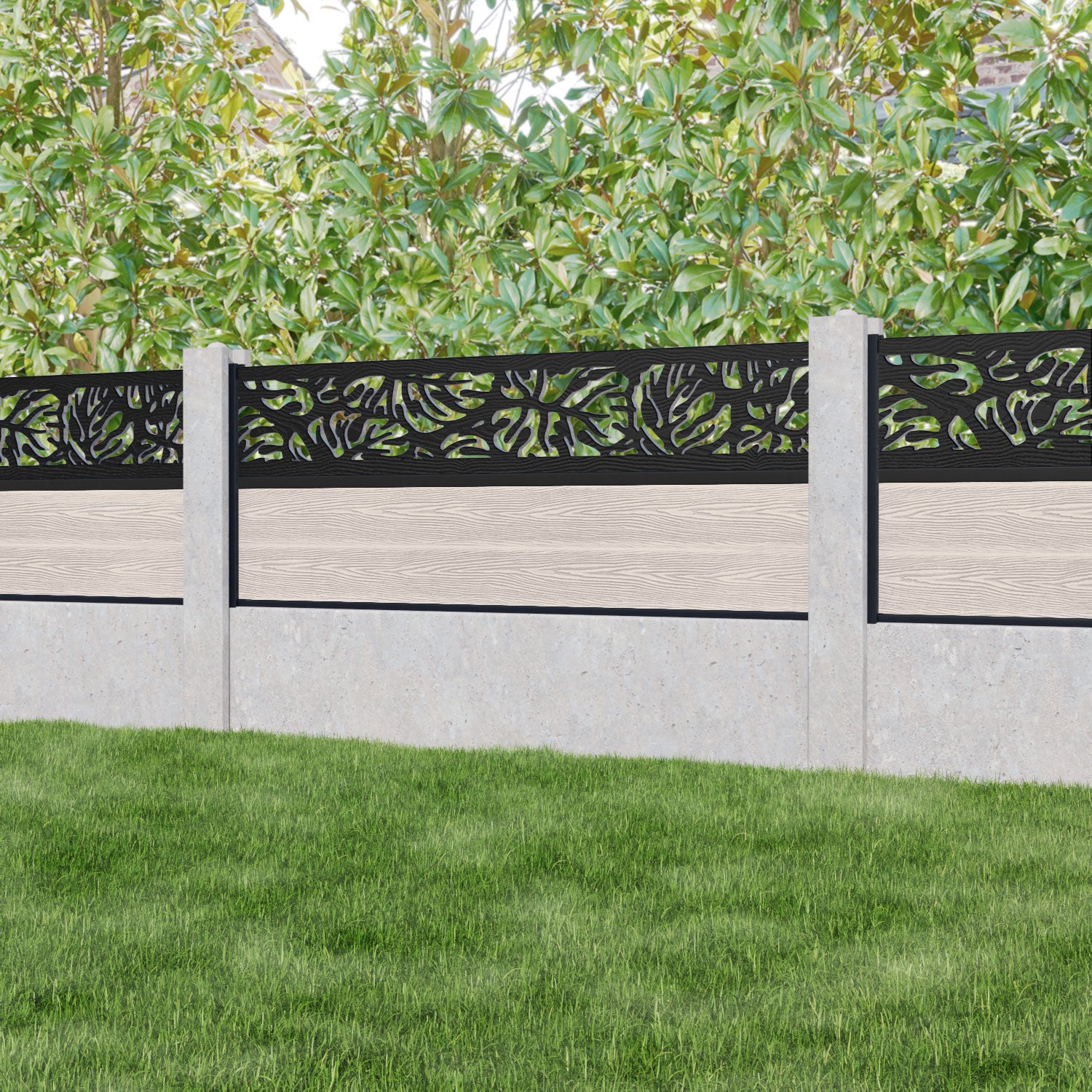 Classic Botanic Fence Panel - Mid Stone - for existing concrete posts