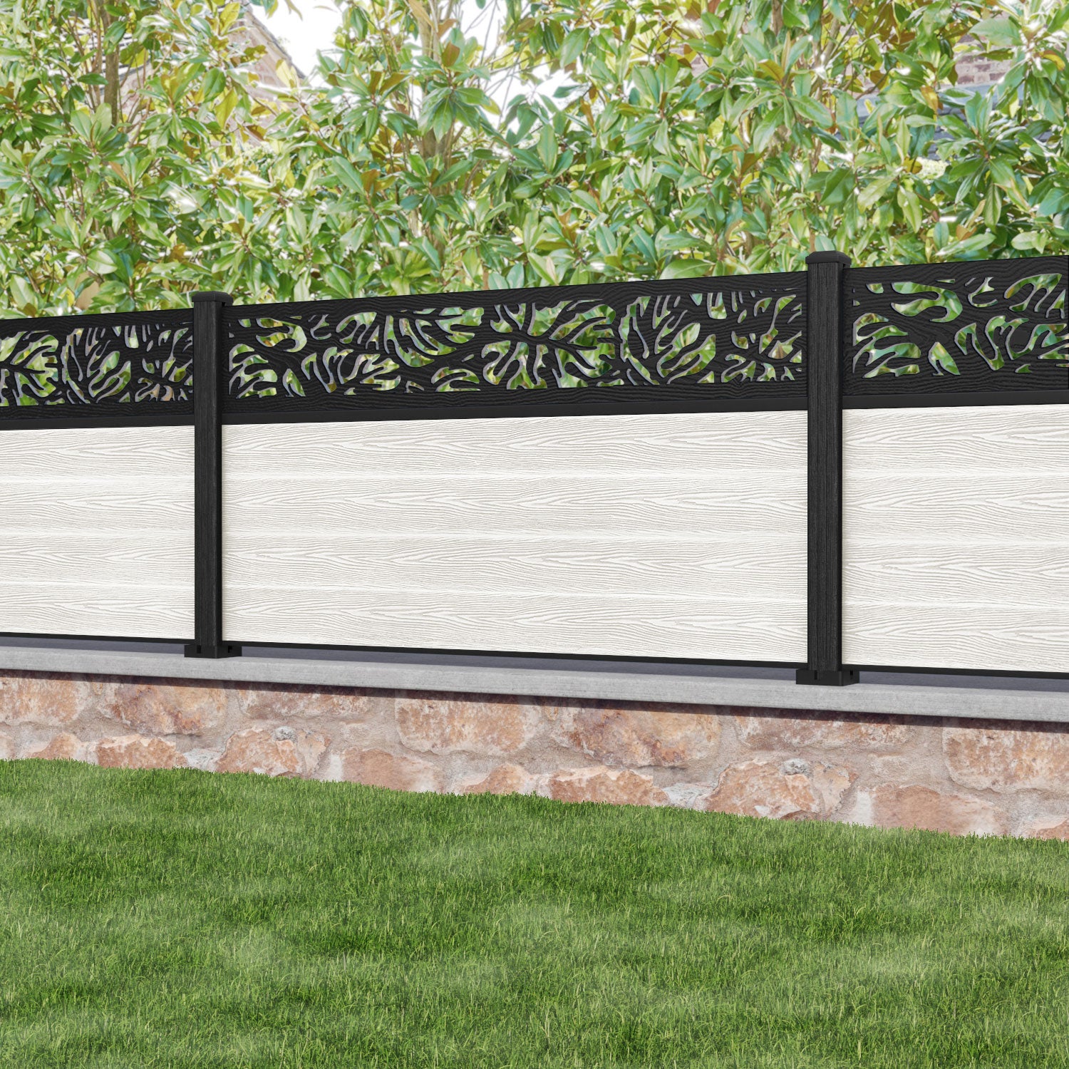 Classic Botanic Fence Panel - Light Stone - with our composite posts