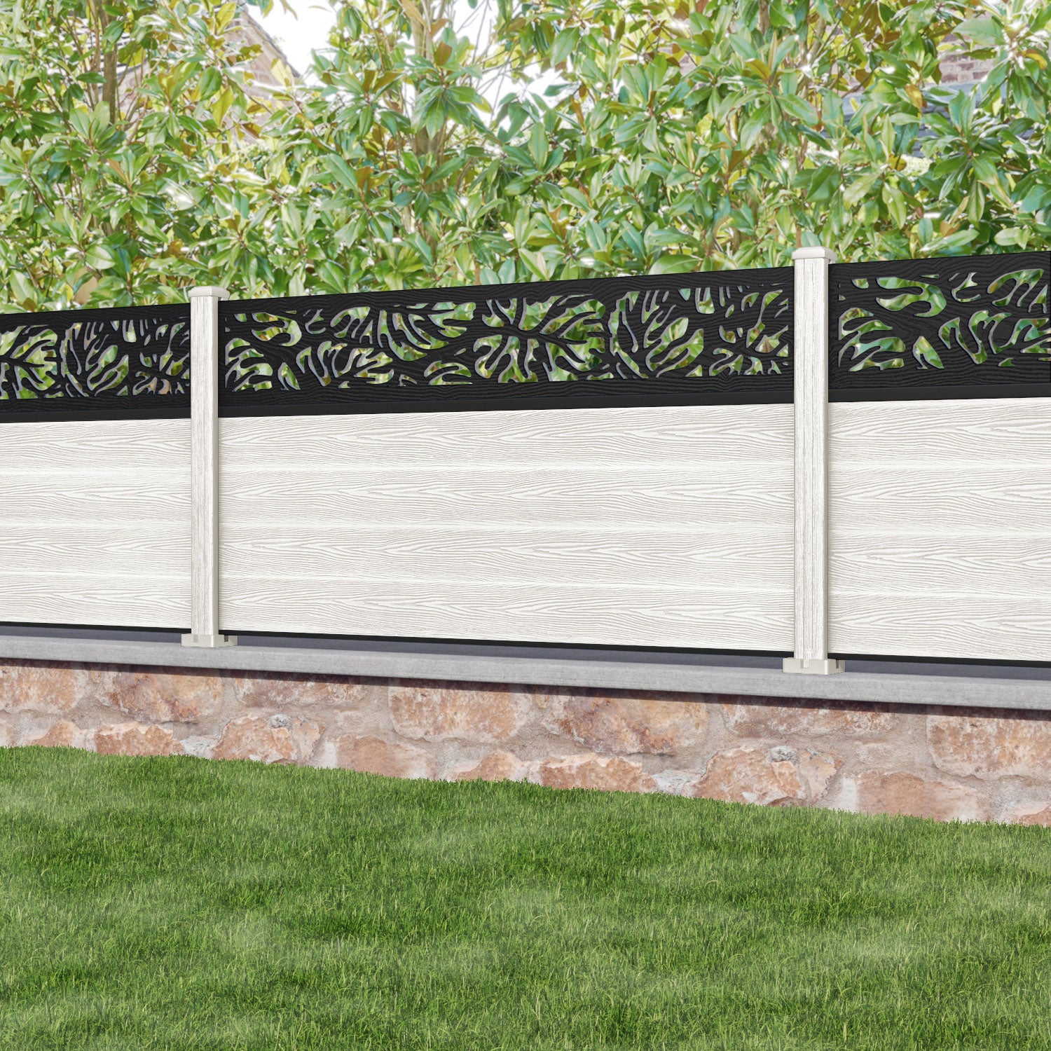 Classic Botanic Fence Panel - Light Stone - with our composite posts