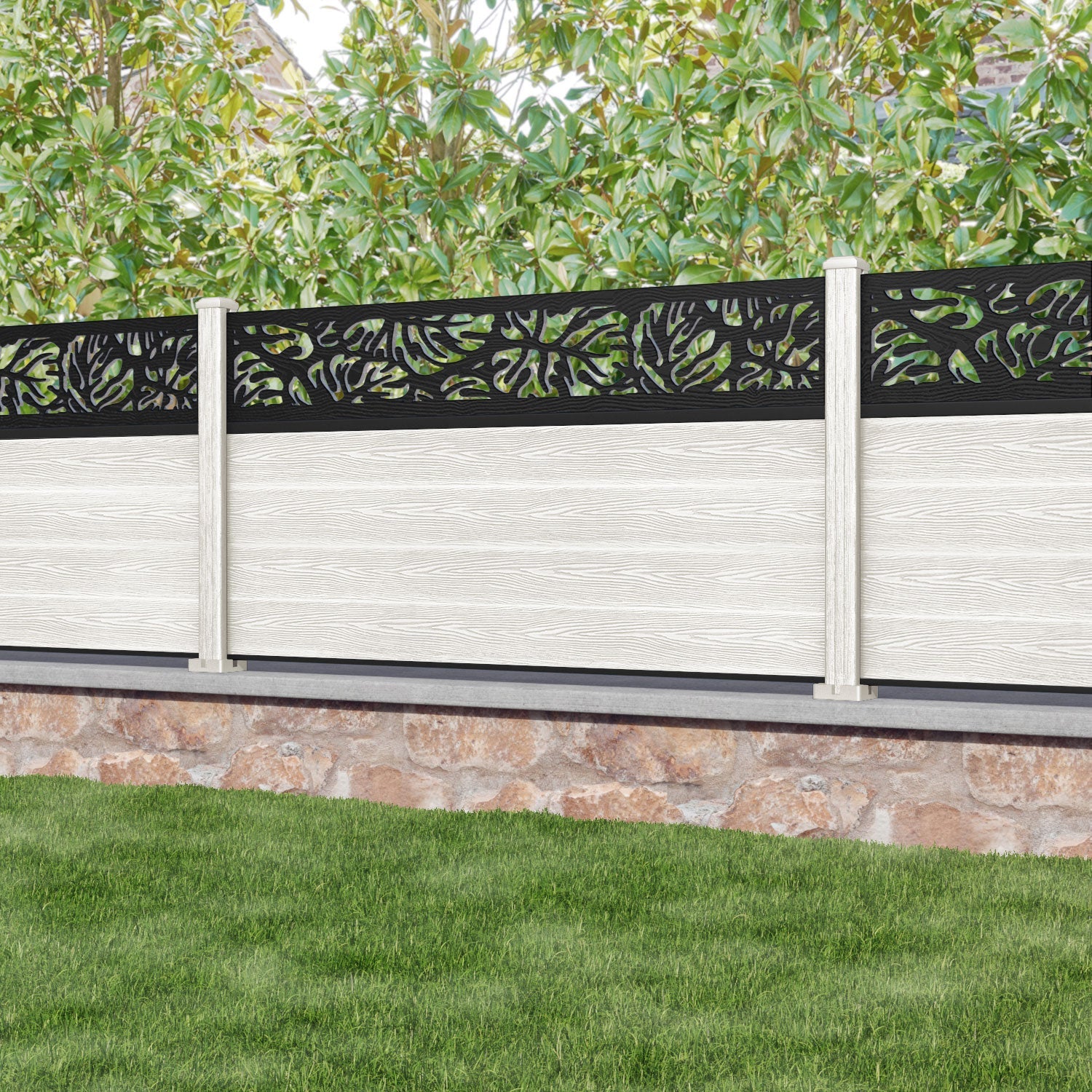 Classic Botanic Curved Top Fence Panel - Mid Stone - with our composite posts