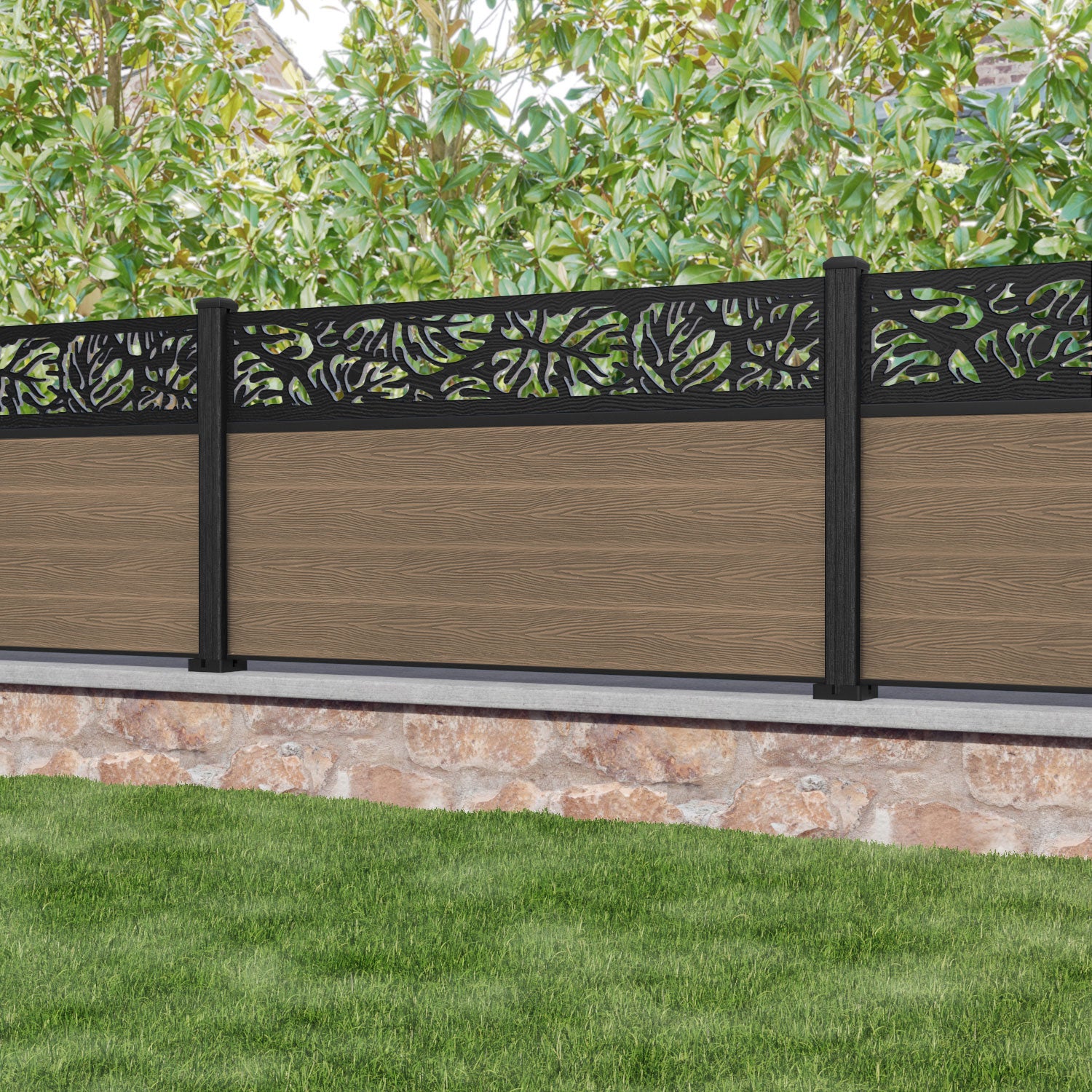 Classic Botanic Fence Panel - Teak - with our composite posts