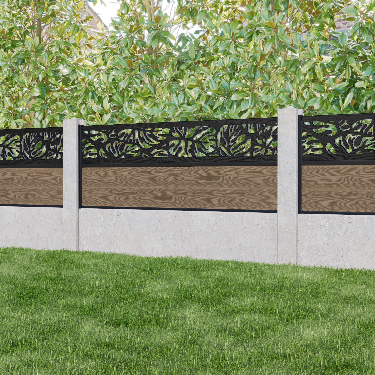 Classic Botanic Fence Panel - Teak - for existing concrete posts