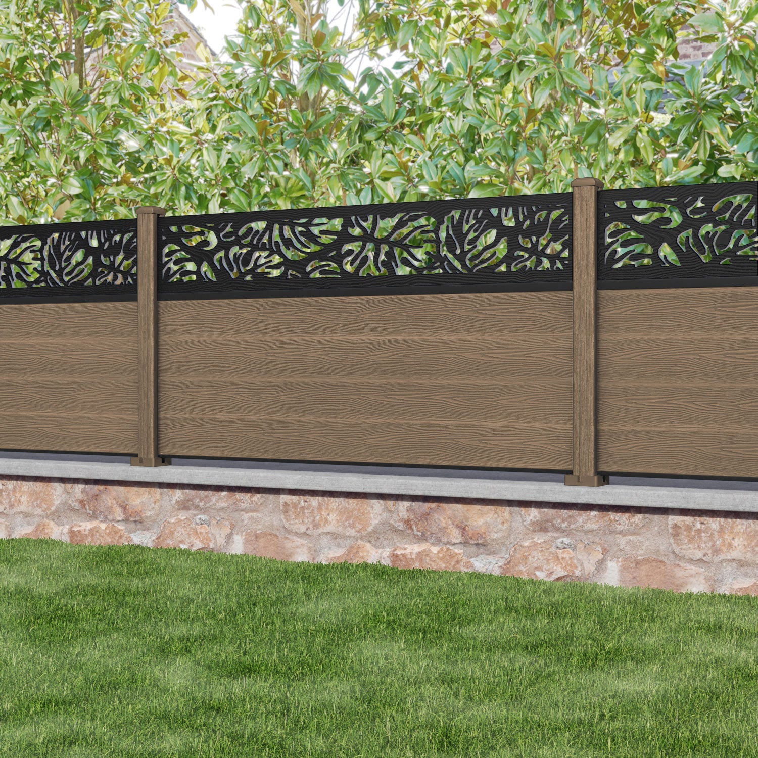 Classic Botanic Fence Panel - Teak - with our composite posts