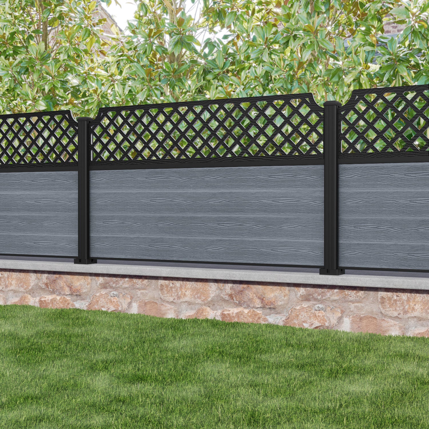 Classic Regal Hive Fence Panel - Anthracite - with our aluminium posts