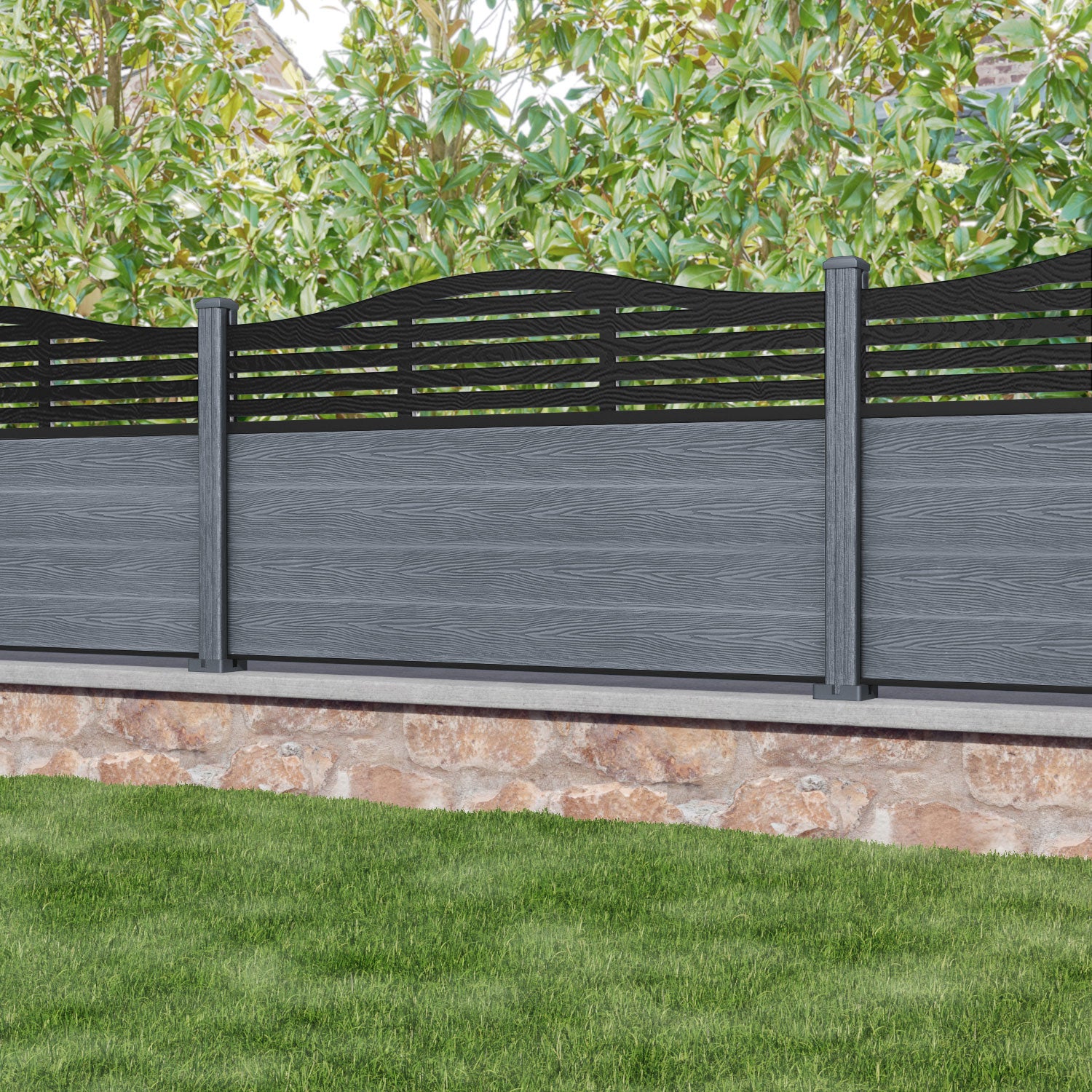Classic Aspen Curved Top Fence Panel - Anthracite - with our composite posts