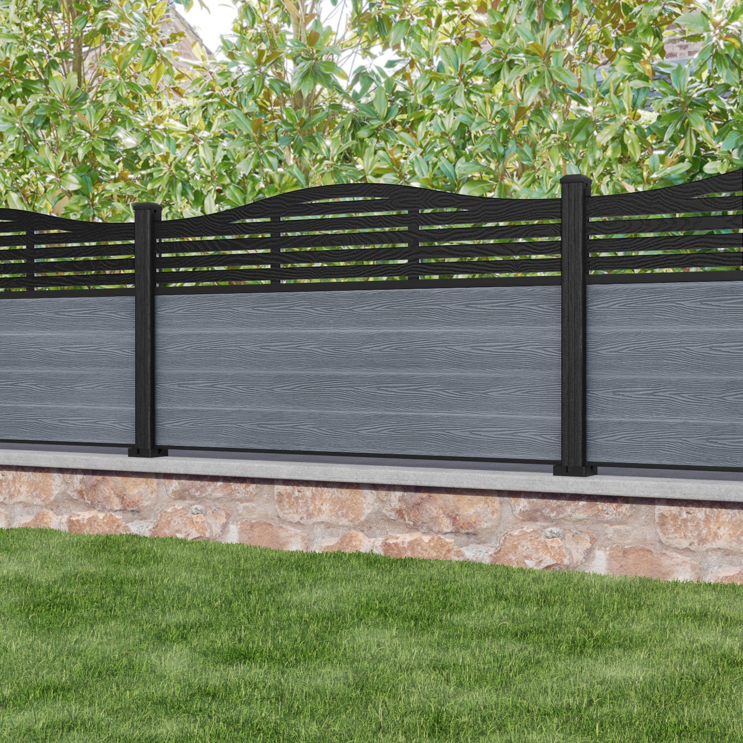 Classic Aspen Curved Top Fence Panel - Anthracite - with our composite posts