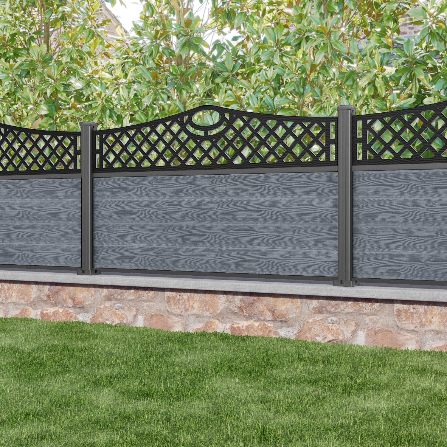 Classic Oxford Curved Top Fence Panel - Anthracite - with our aluminium posts