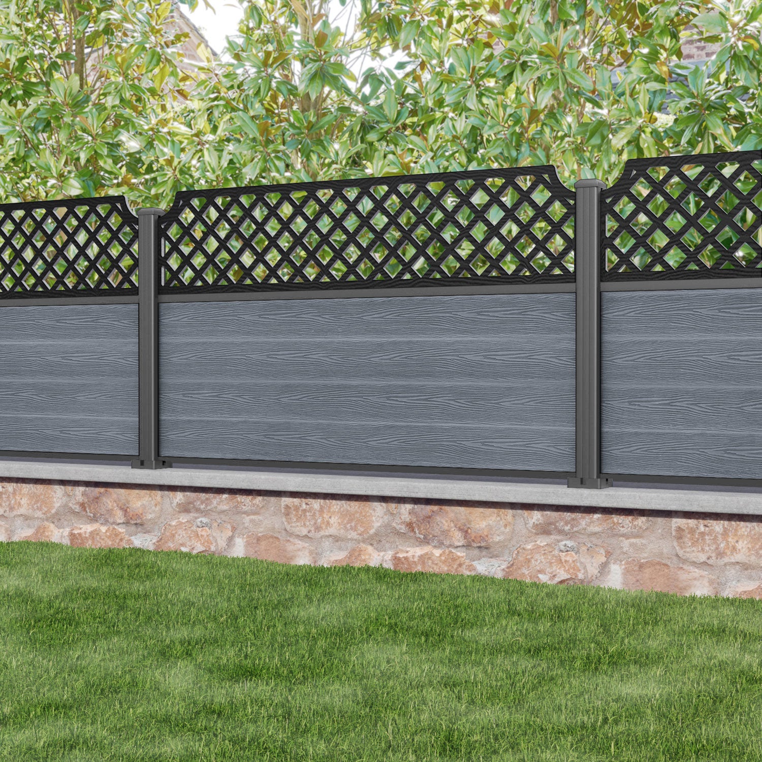 Classic Regal Hive Fence Panel - Anthracite - with our aluminium posts