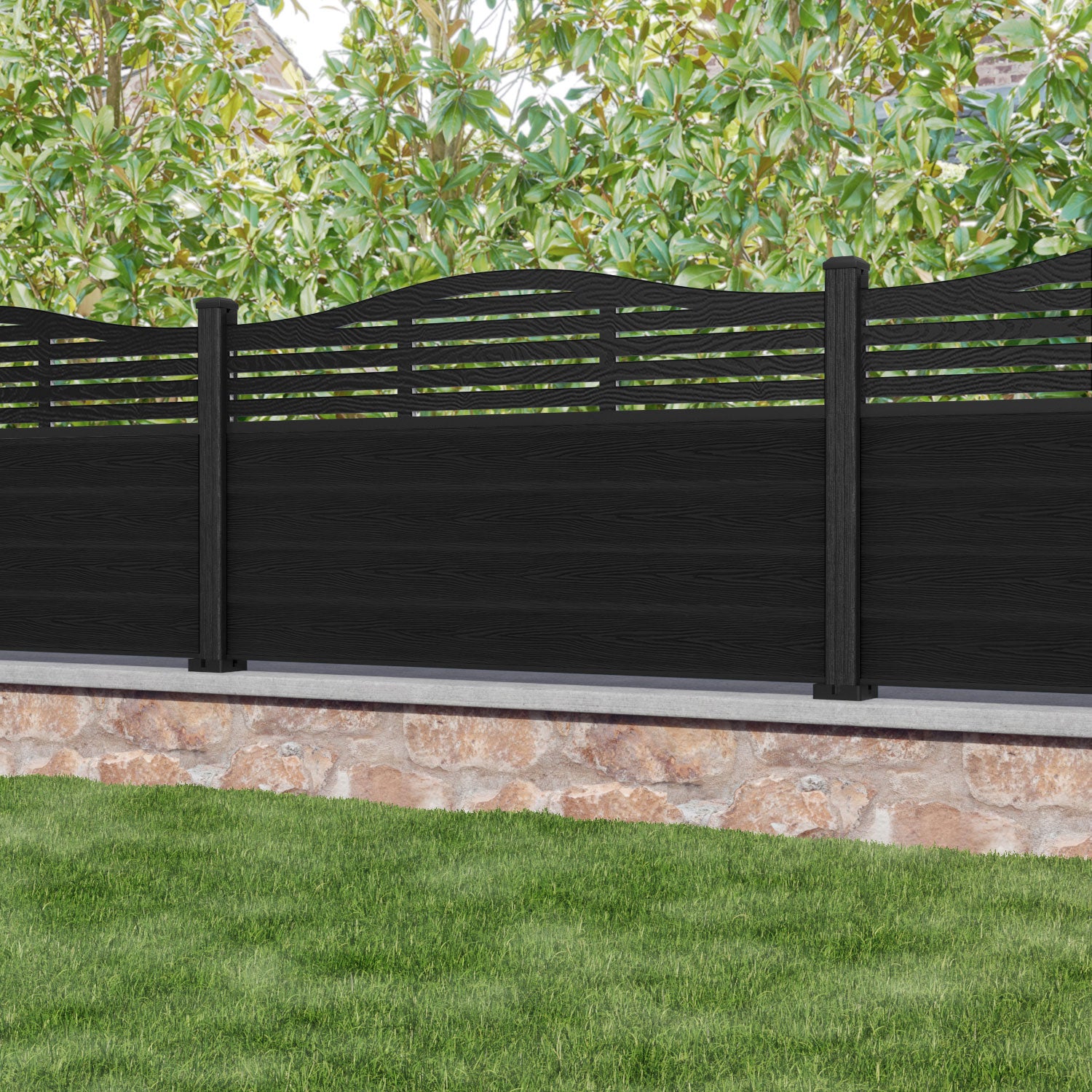 Classic Aspen Curved Top Fence Panel - Black - with our composite posts