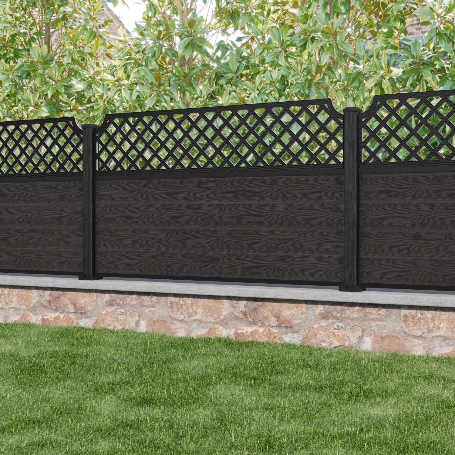 Classic Regal Hive Fence Panel - Dark Oak - with our composite posts