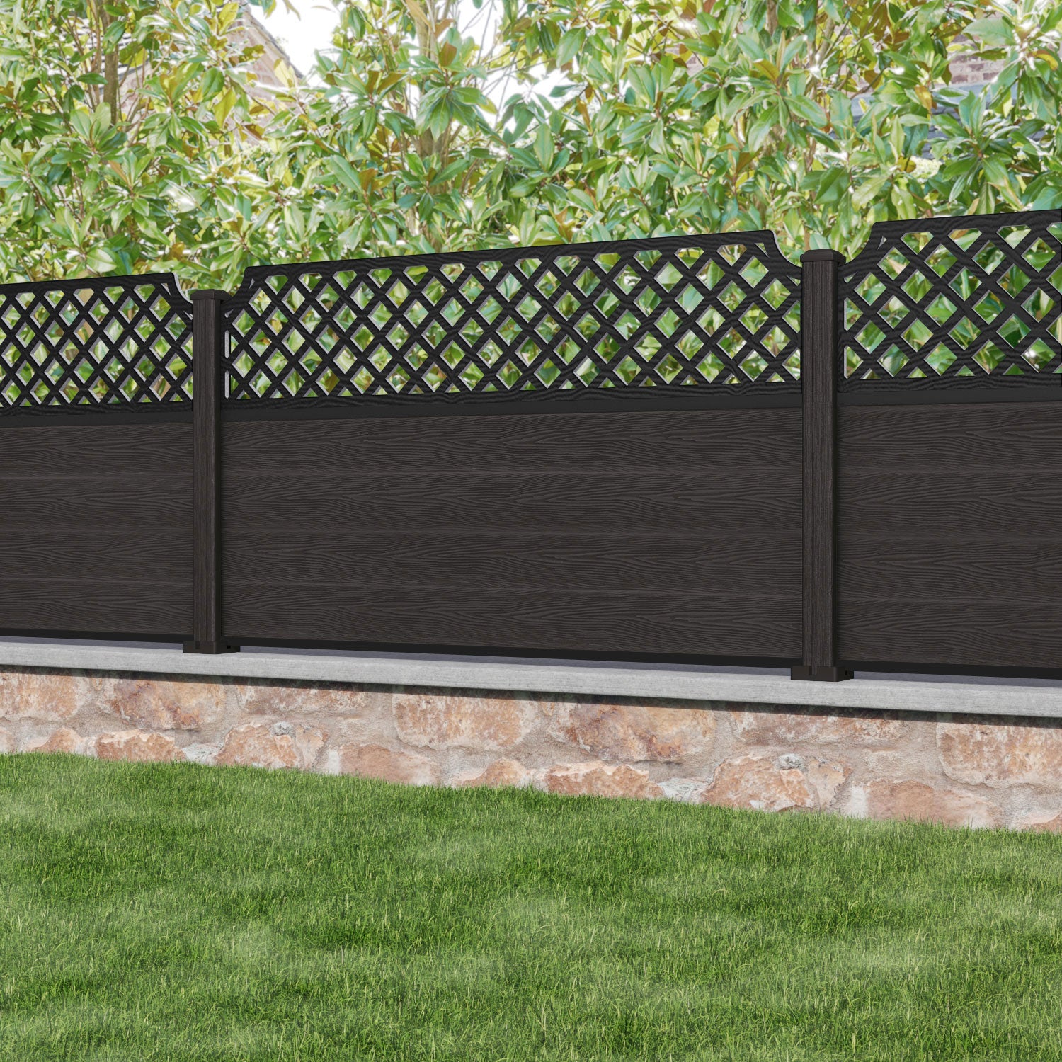 Classic Regal Hive Fence Panel - Dark Oak - with our composite posts