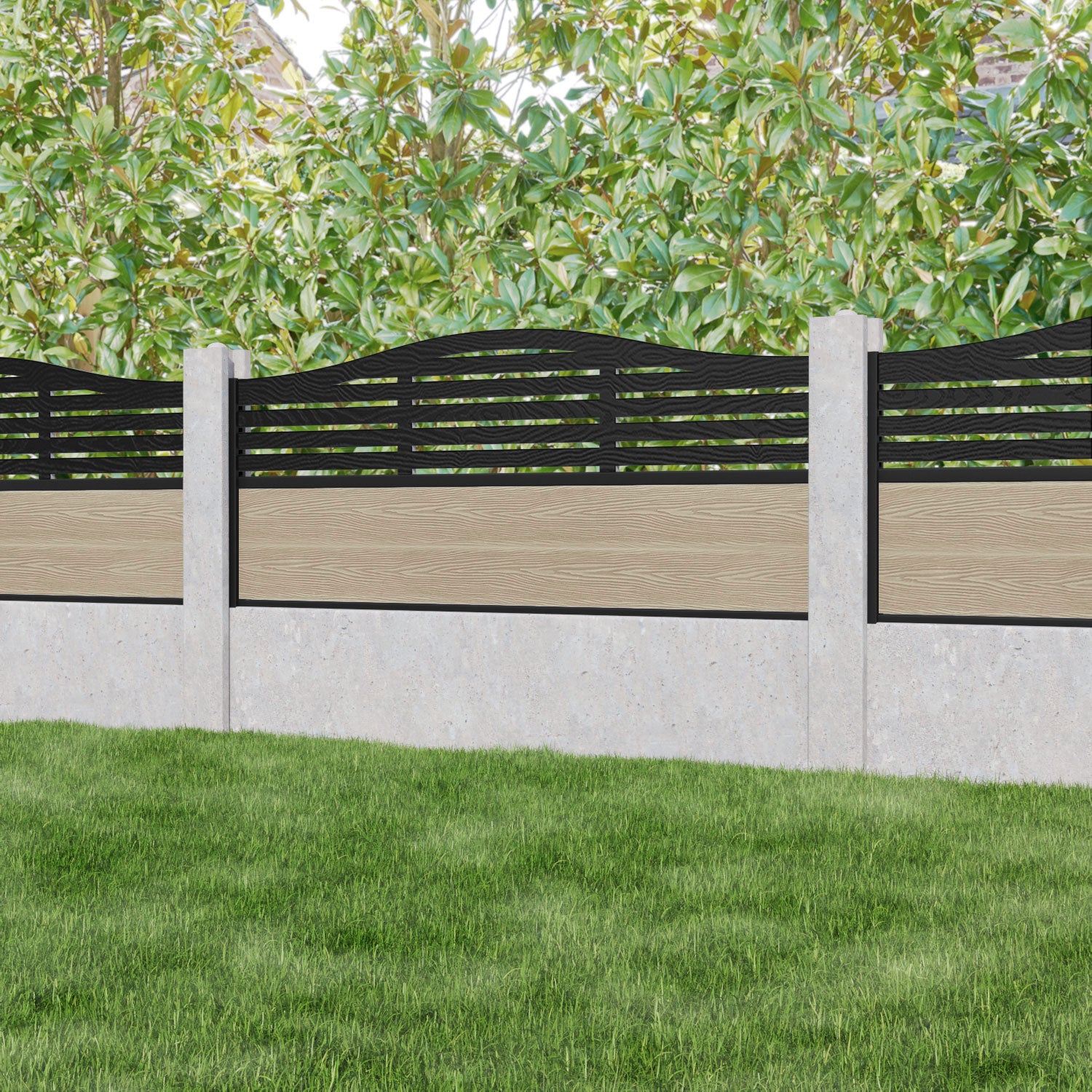 Classic Aspen Curved Top Fence Panel - Light Oak - for existing concrete posts