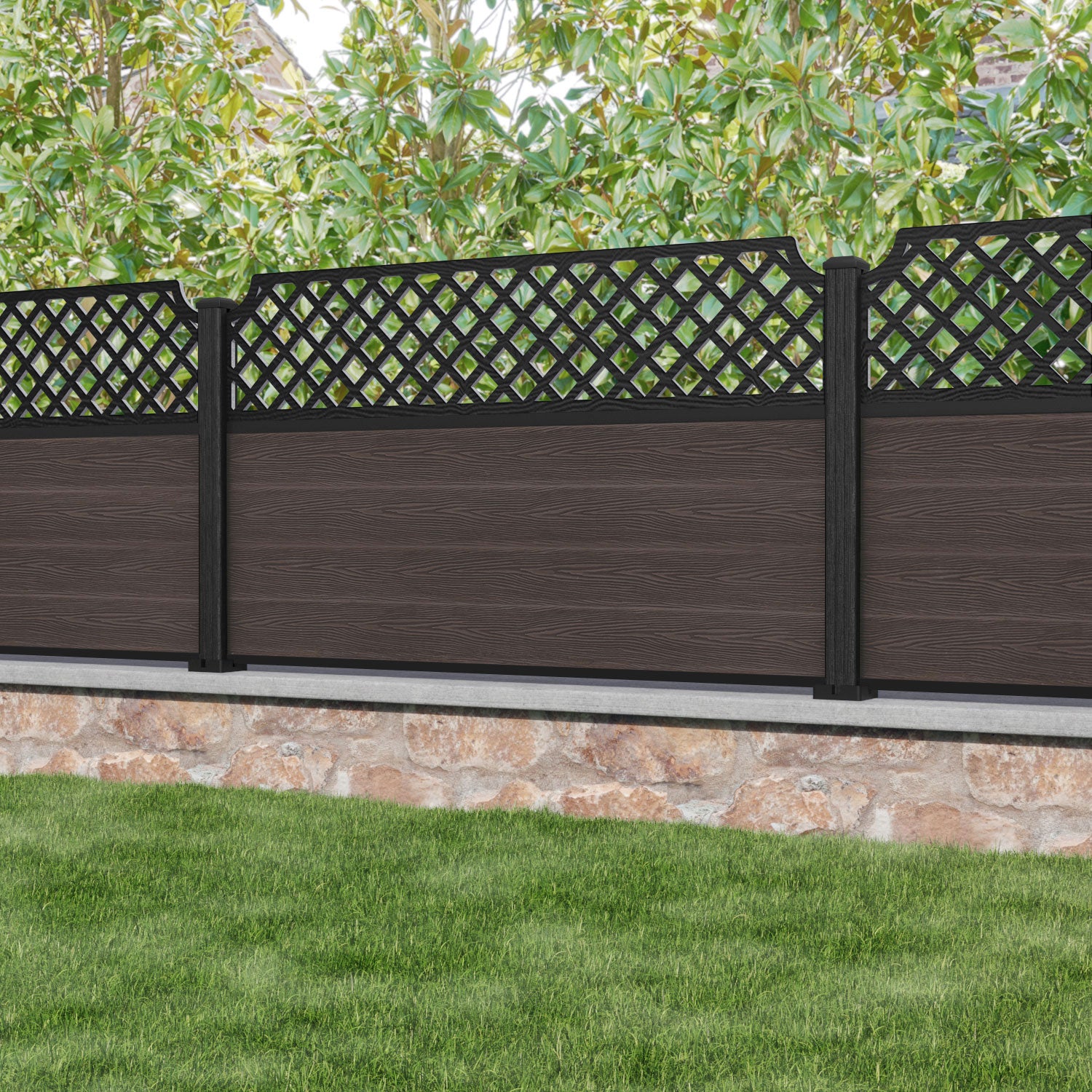 Classic Regal Hive Fence Panel - Mid Brown - with our composite posts