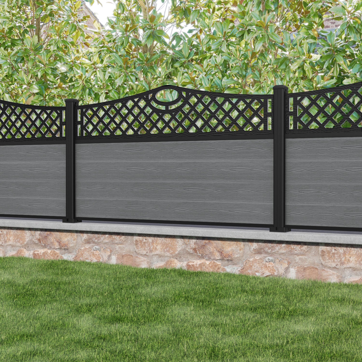 Classic Oxford Curved Top Fence Panel - Mid Grey - with our aluminium posts