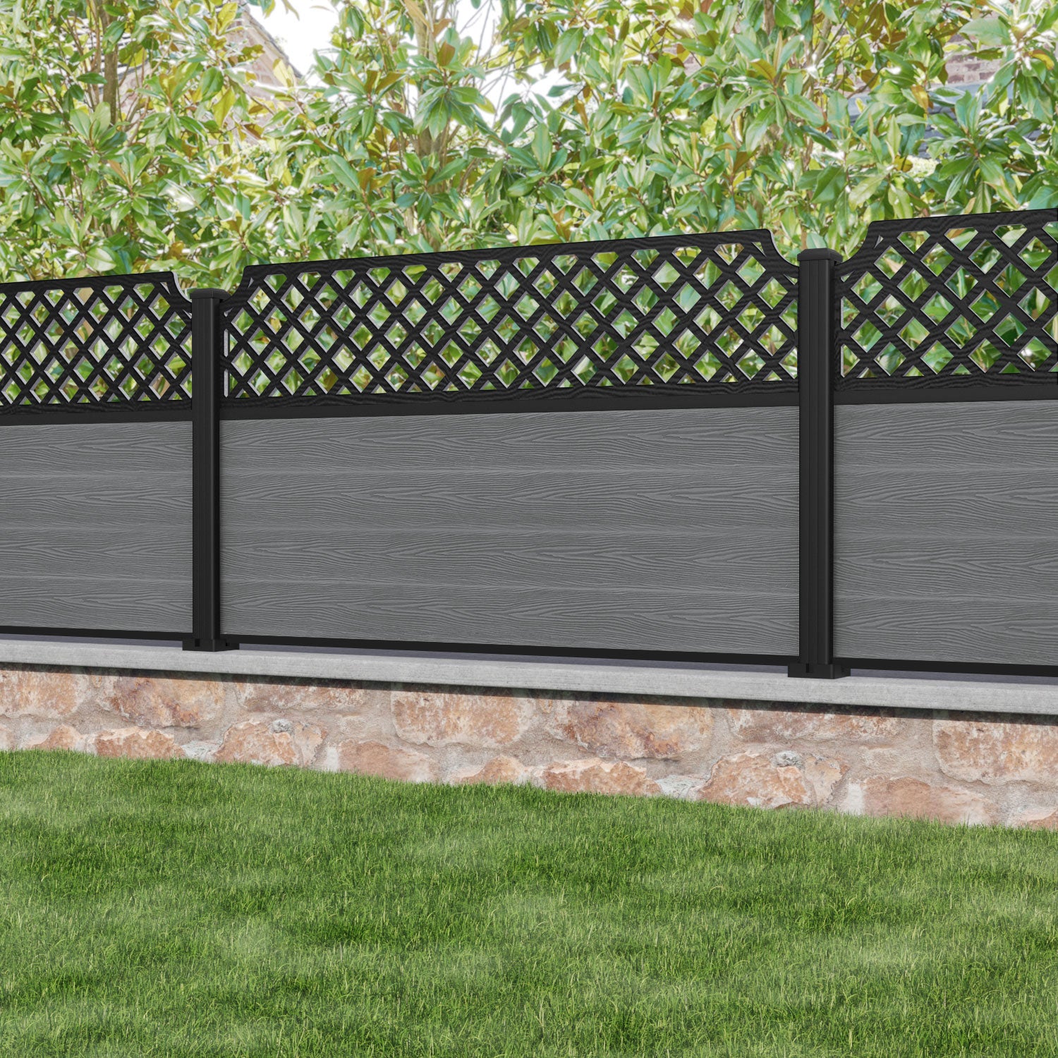 Classic Regal Hive Fence Panel - Mid Grey - with our aluminium posts