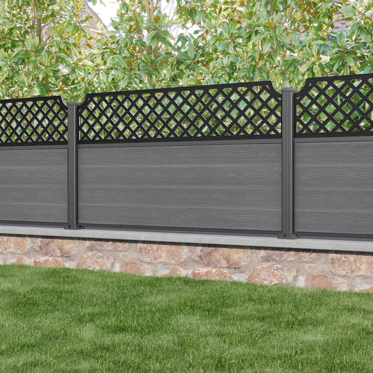 Classic Regal Hive Fence Panel - Mid Grey - with our aluminium posts