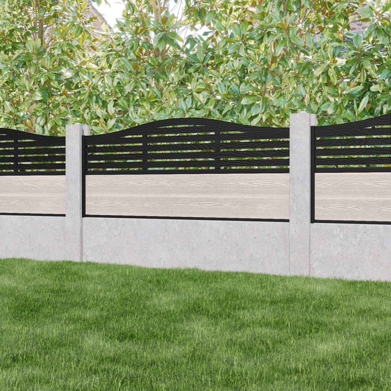 Classic Aspen Curved Top Fence Panel - Mid Stone - for existing concrete posts