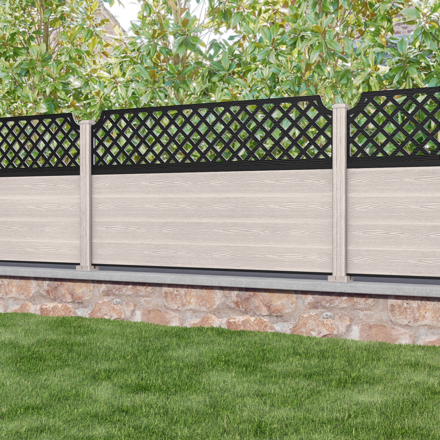 Classic Regal Hive Fence Panel - Mid Stone - with our composite posts