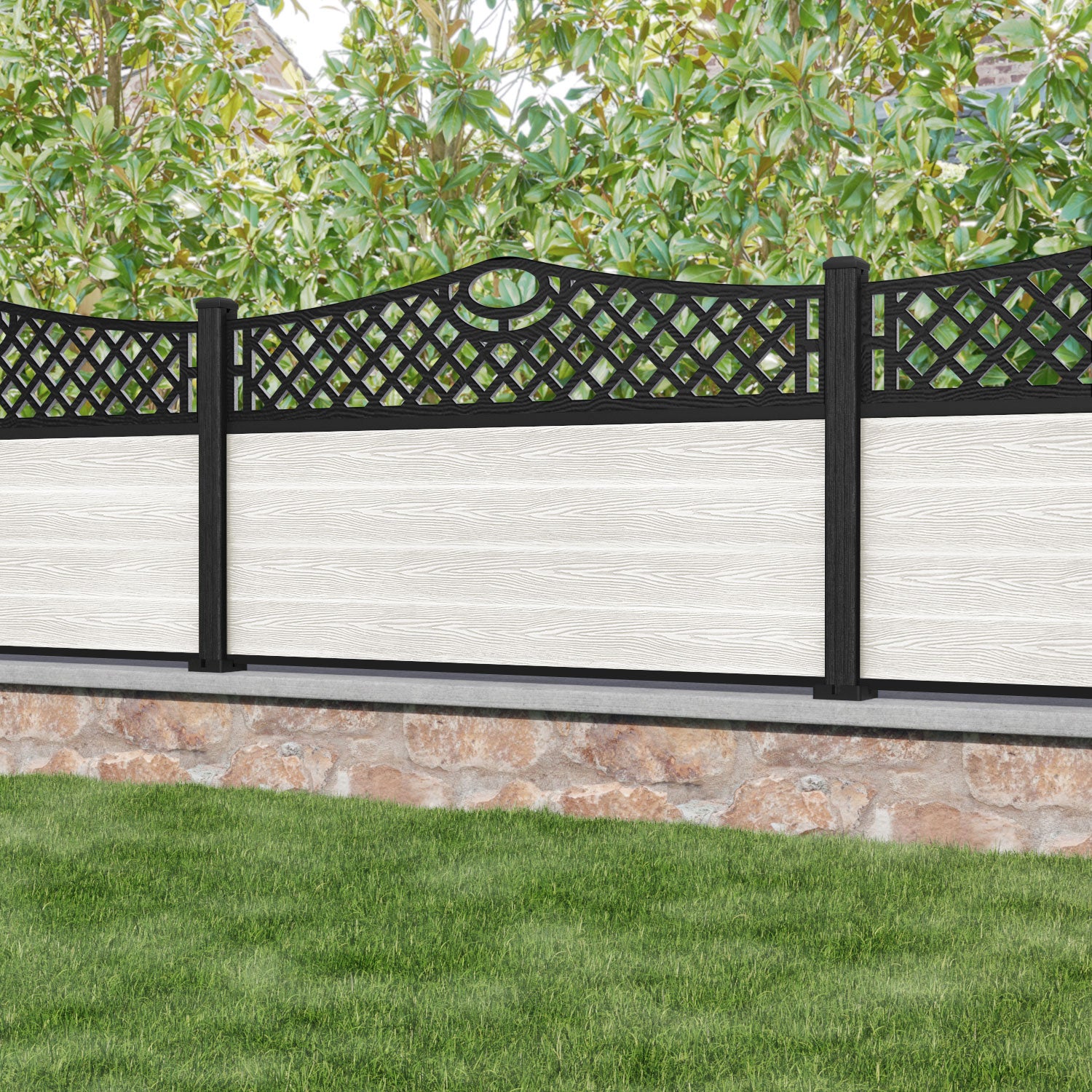 Classic Oxford Curved Top Fence Panel - Light Stone - with our composite posts