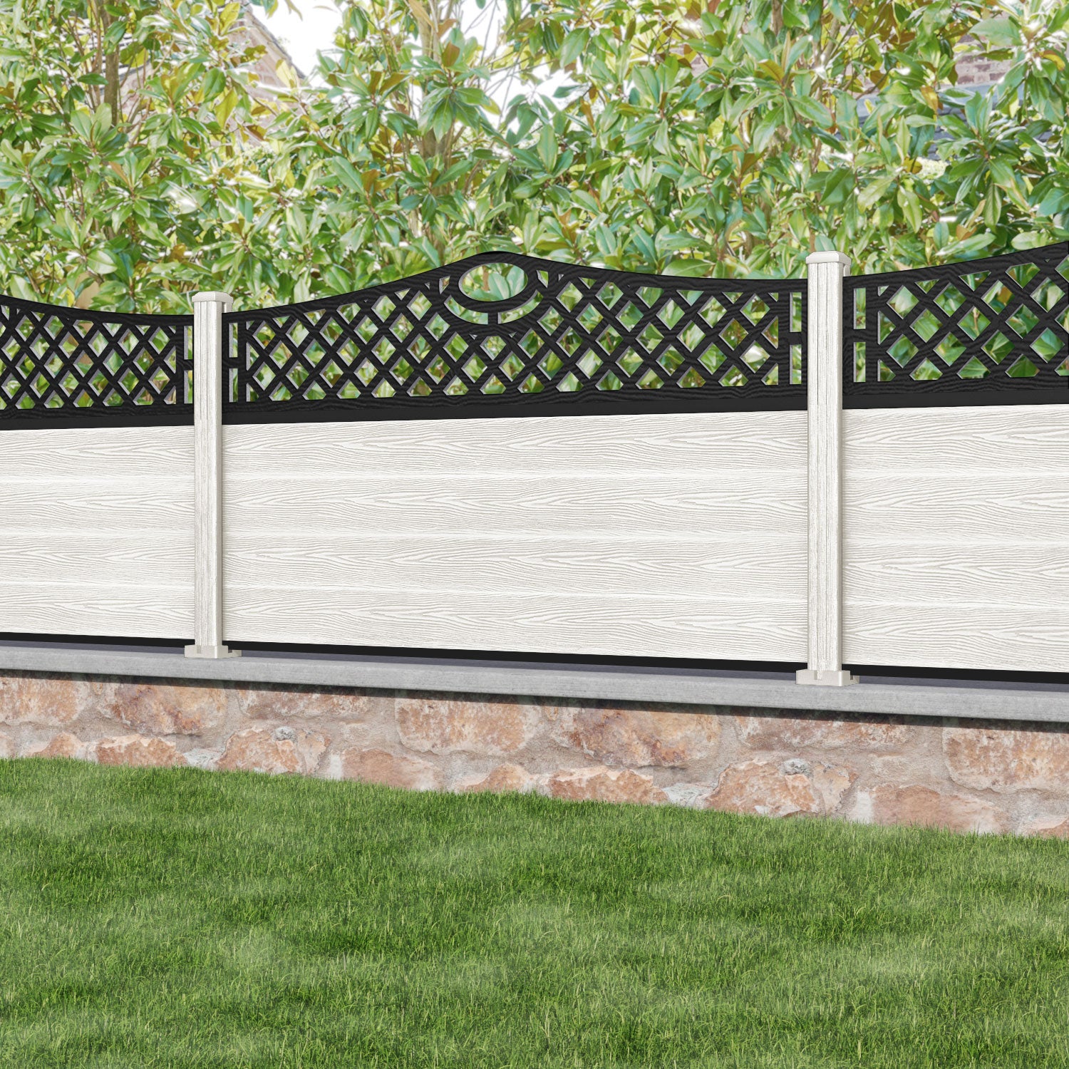 Classic Oxford Curved Top Fence Panel - Light Stone - with our composite posts