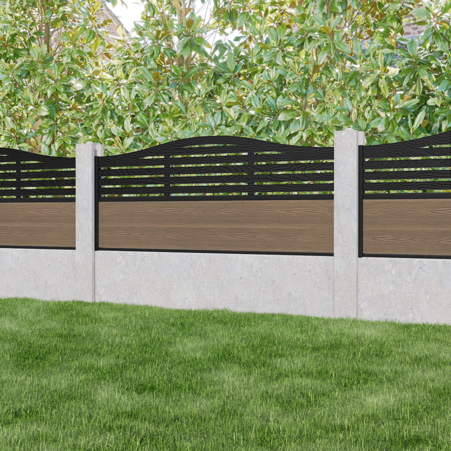 Classic Aspen Curved Top Fence Panel - Teak - for existing concrete posts