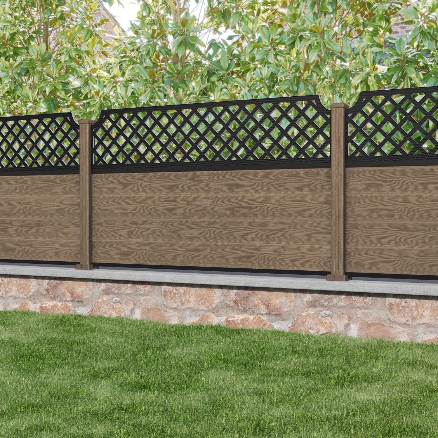 Classic Regal Hive Fence Panel - Teak - with our composite posts