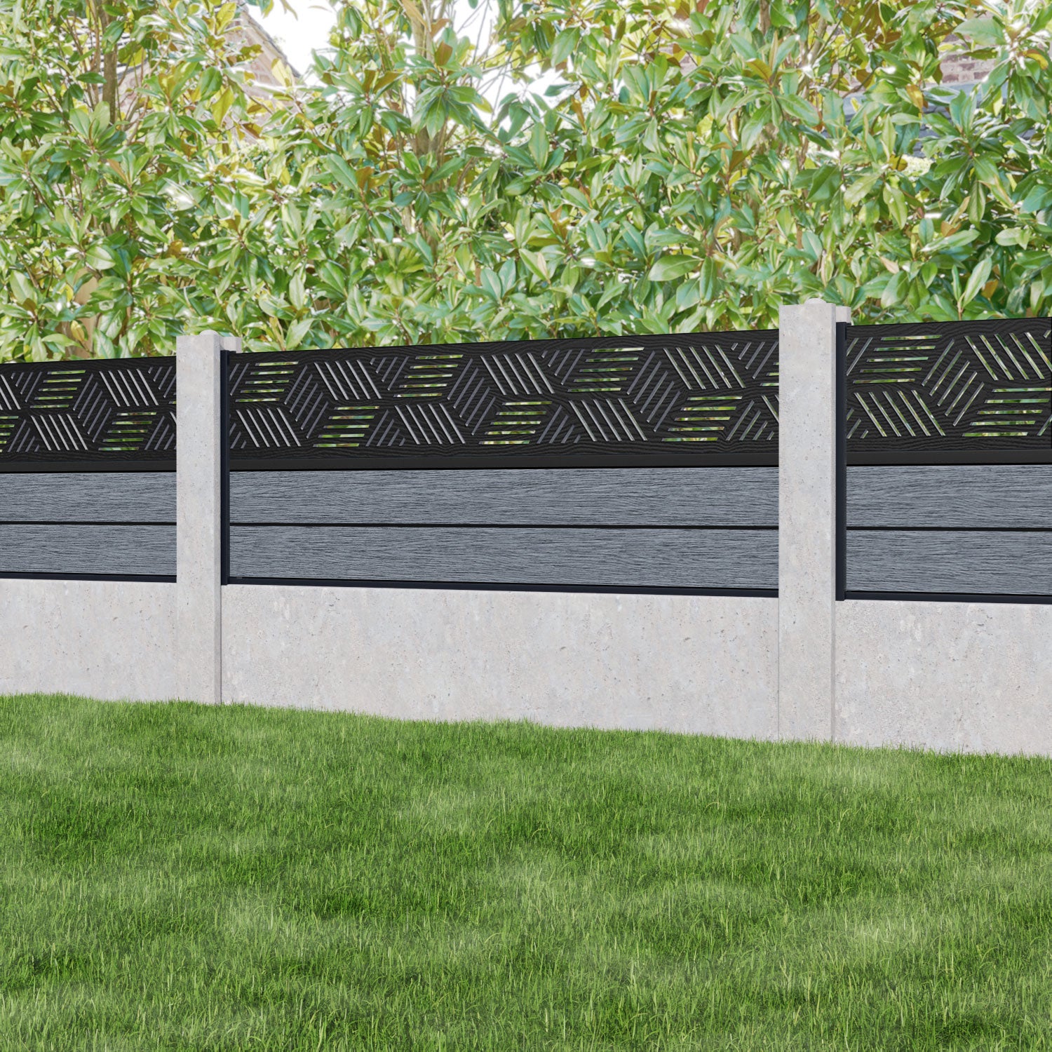 Fusion Cubed Fence Panel - Anthracite - for existing concrete posts