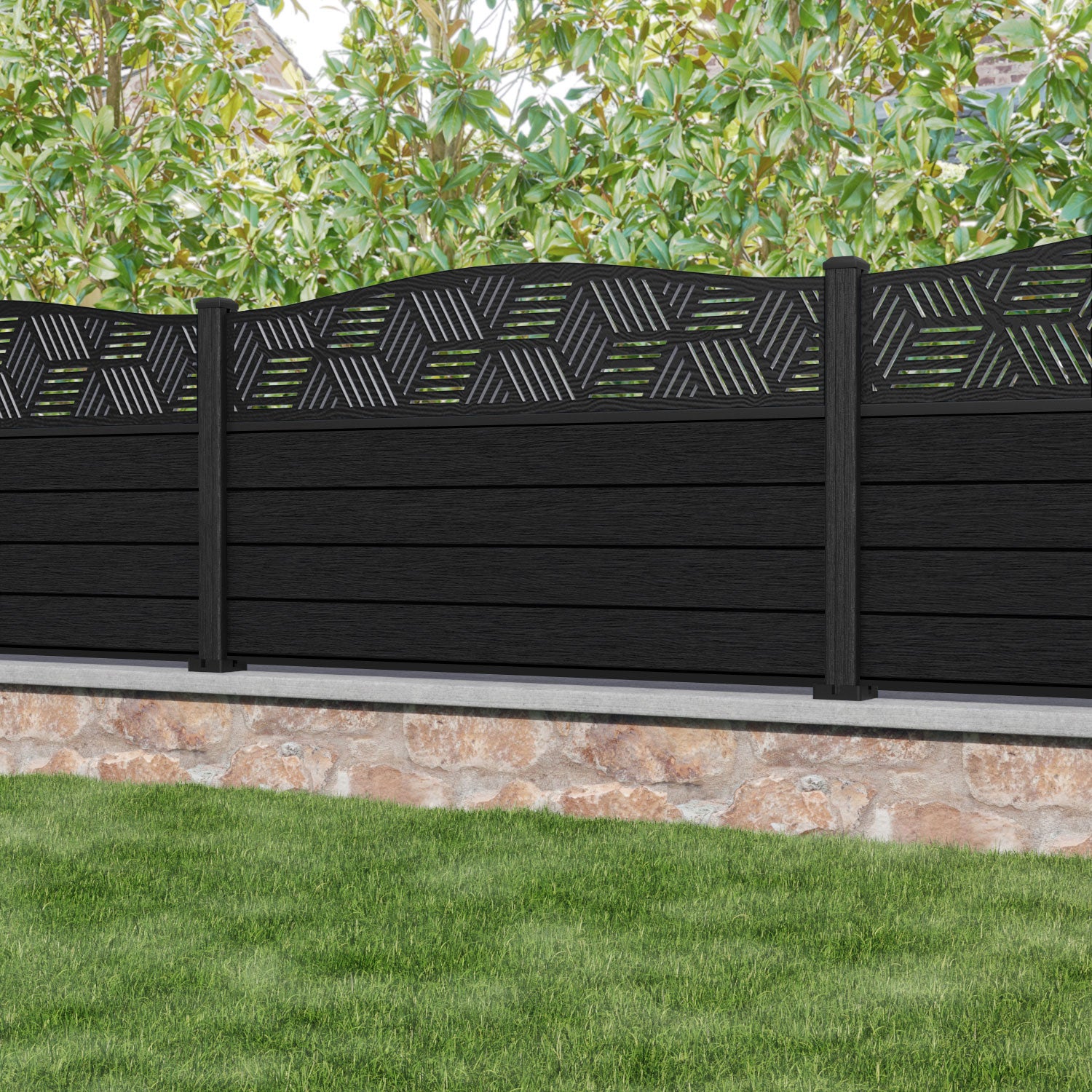 Fusion Cubed Curved Top Fence Panel - Black - with our composite posts