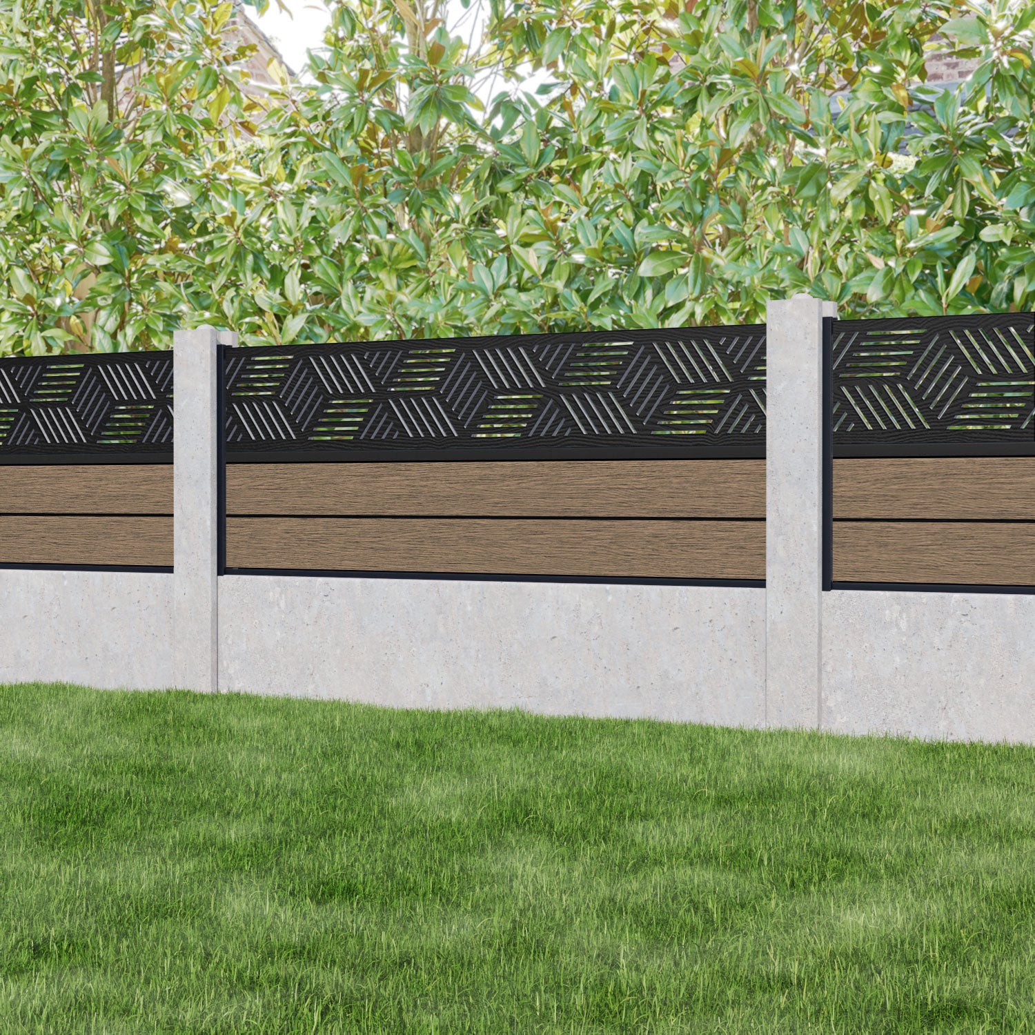 Fusion Cubed Fence Panel - Teak - for existing concrete posts