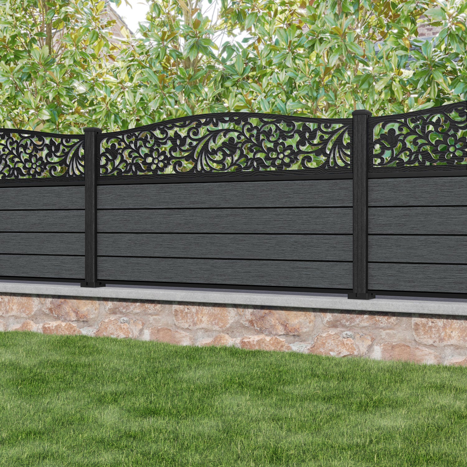 Fusion Eden Curved Top Fence Panel - Dark Grey - with our composite posts