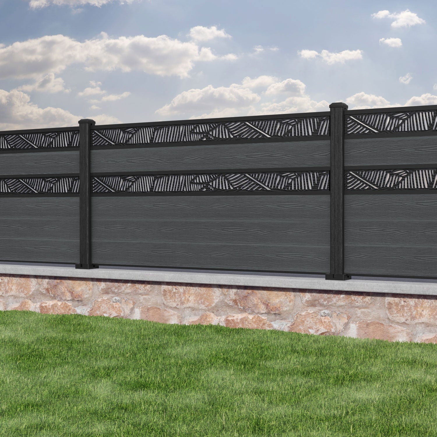 Classic Feather Split Screen Fence Panel - Dark Grey - with our composite posts