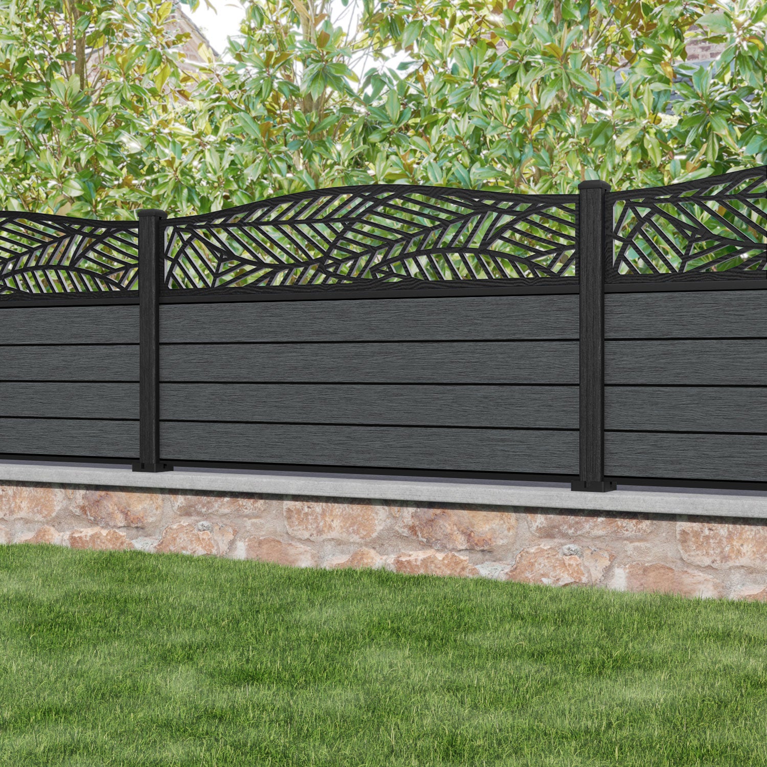 Fusion Habitat Curved Top Fence Panel - Dark Grey - with our composite posts