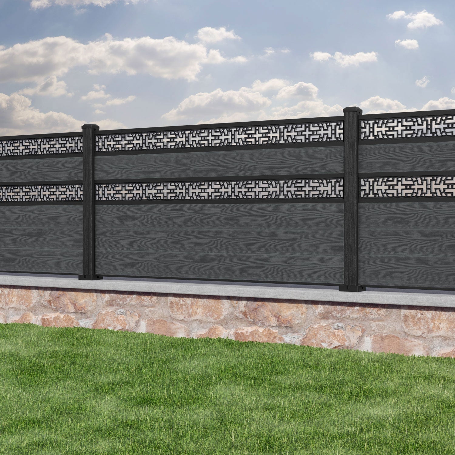 Classic Kumo Split Screen Fence Panel - Dark Grey - with our composite posts