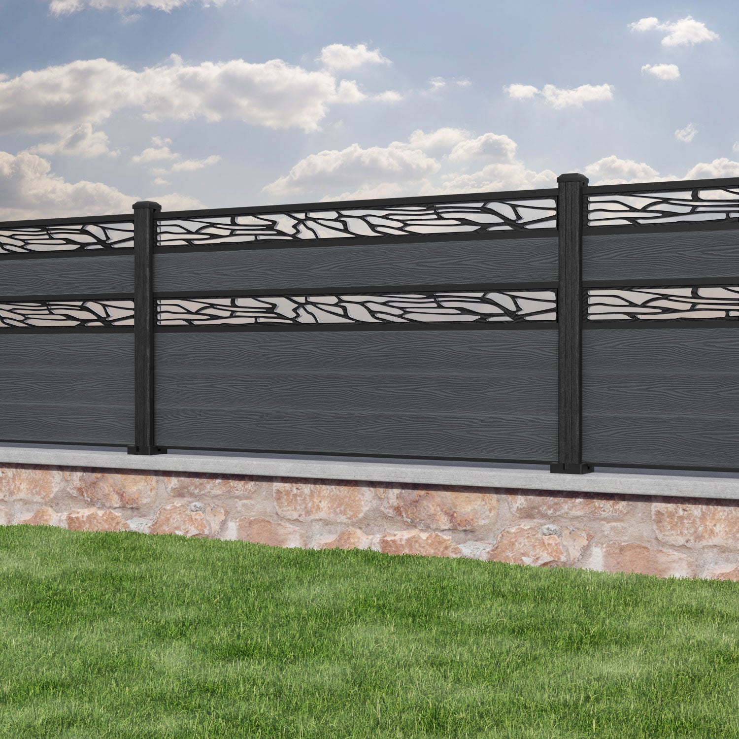 Classic Shatter Split Screen Fence Panel - Dark Grey - with our composite posts